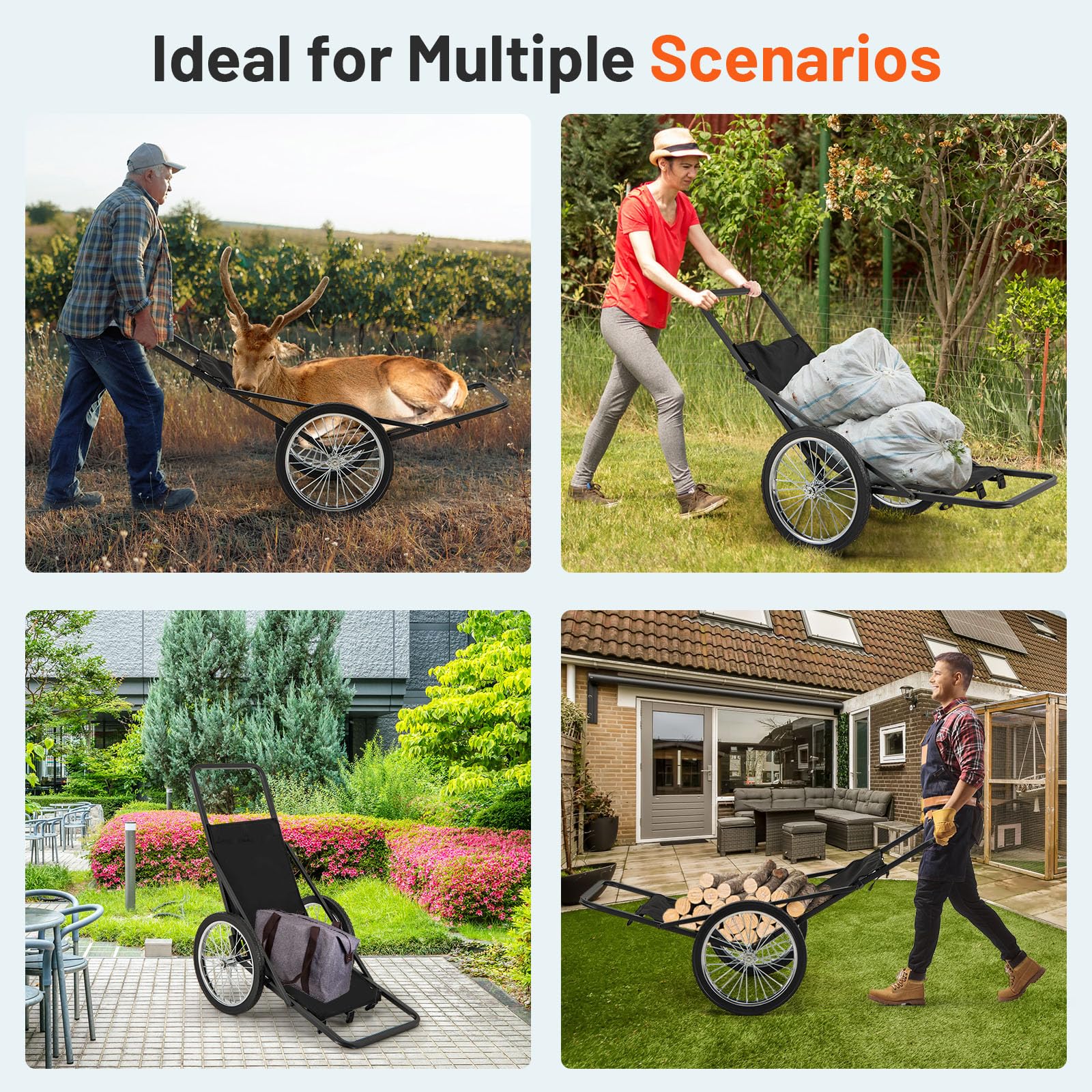Goplus Folding Deer Cart with Polyester Liner, 550 LBS Heavy-Duty Hunting Game Hauler with 20" Rubber Wheels, Ergonomic Handle - Image 6