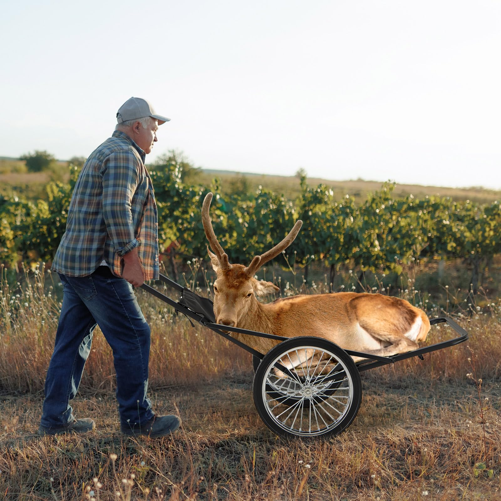Goplus Folding Deer Cart with Polyester Liner, 550 LBS Heavy-Duty Hunting Game Hauler with 20" Rubber Wheels, Ergonomic Handle - Image 7