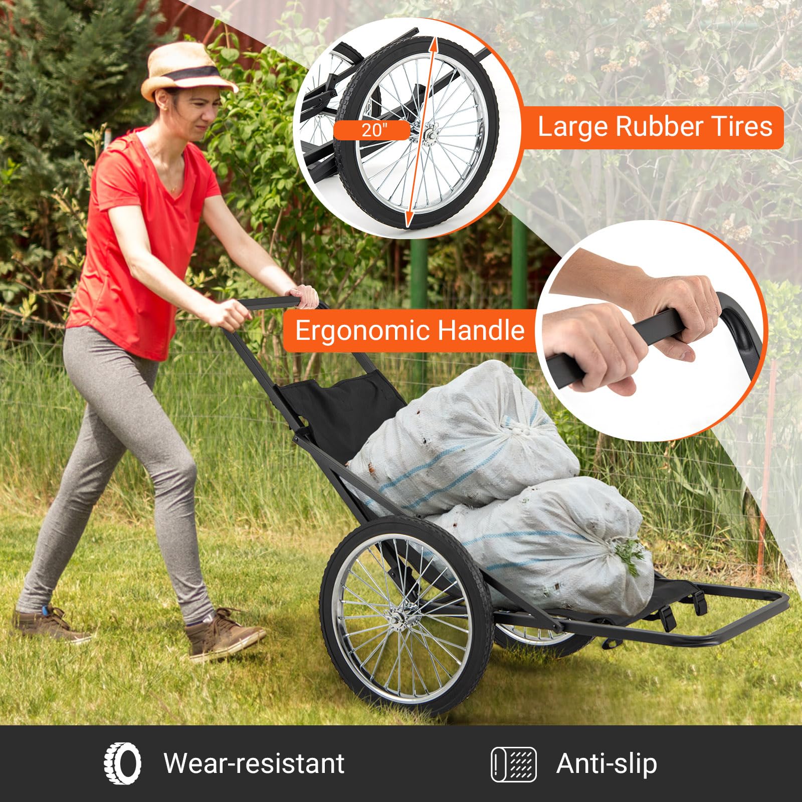 Goplus Folding Deer Cart with Polyester Liner, 550 LBS Heavy-Duty Hunting Game Hauler with 20" Rubber Wheels, Ergonomic Handle - Image 8