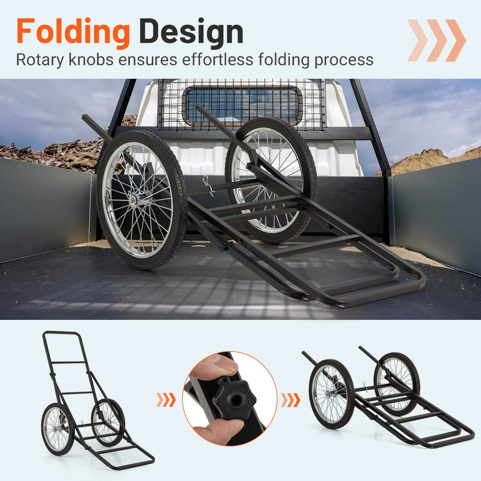 Goplus Folding Deer Cart with Polyester Liner, 550 LBS Heavy-Duty Hunting Game Hauler with 20" Rubber Wheels, Ergonomic Handle - Image 9