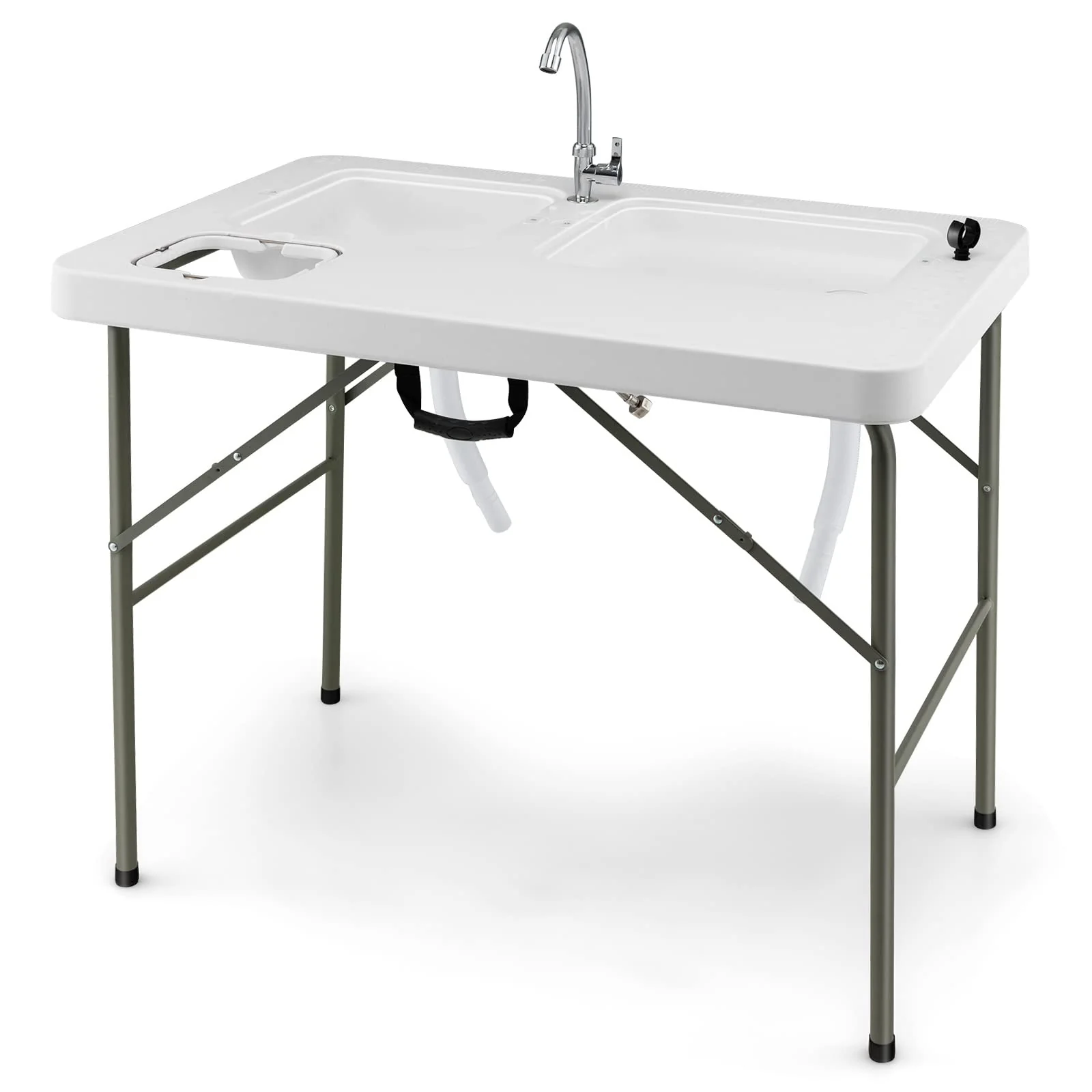 Goplus Folding Fish Cleaning Table with Dual Water Basins