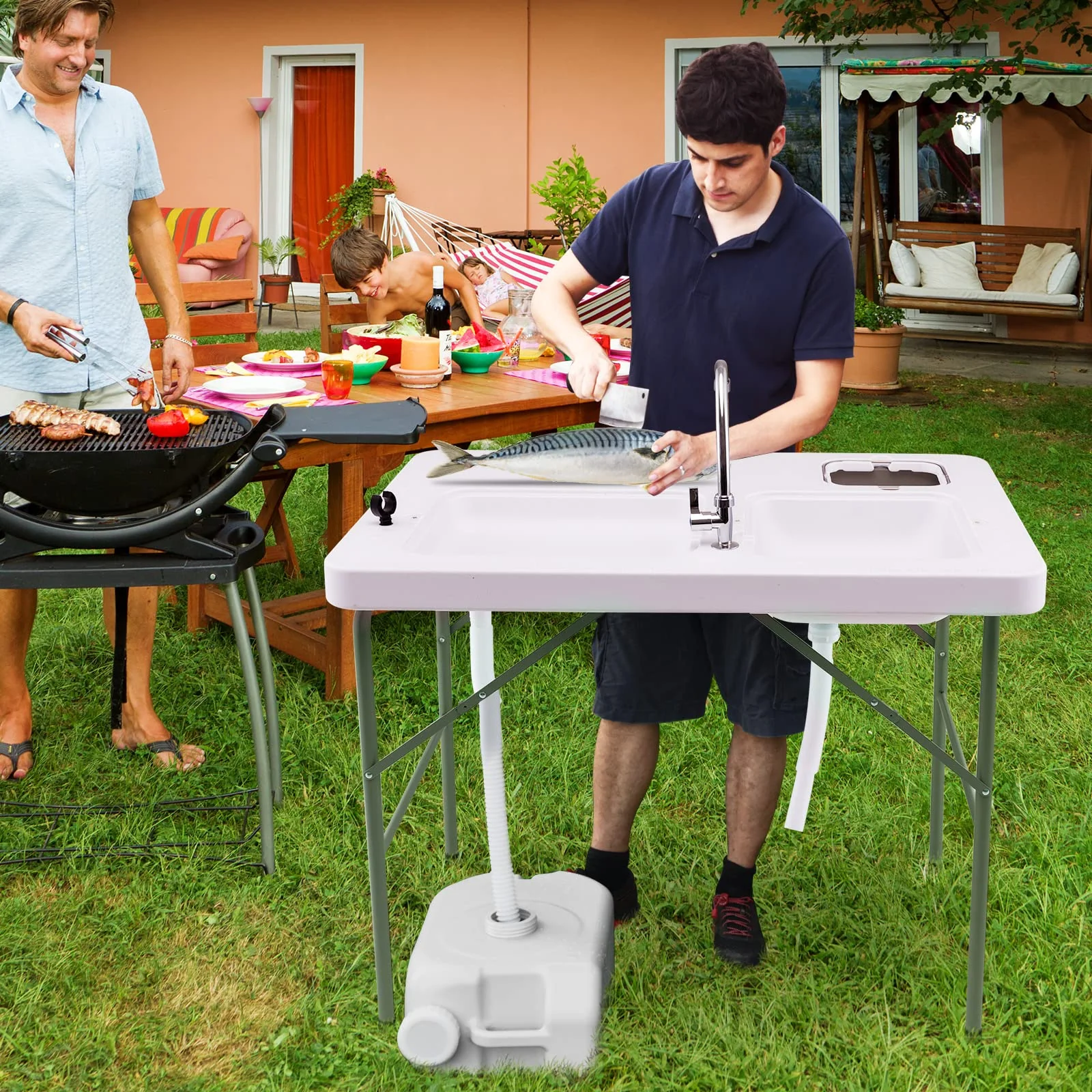 Goplus Folding Fish Cleaning Table with Dual Water Basins - Image 2