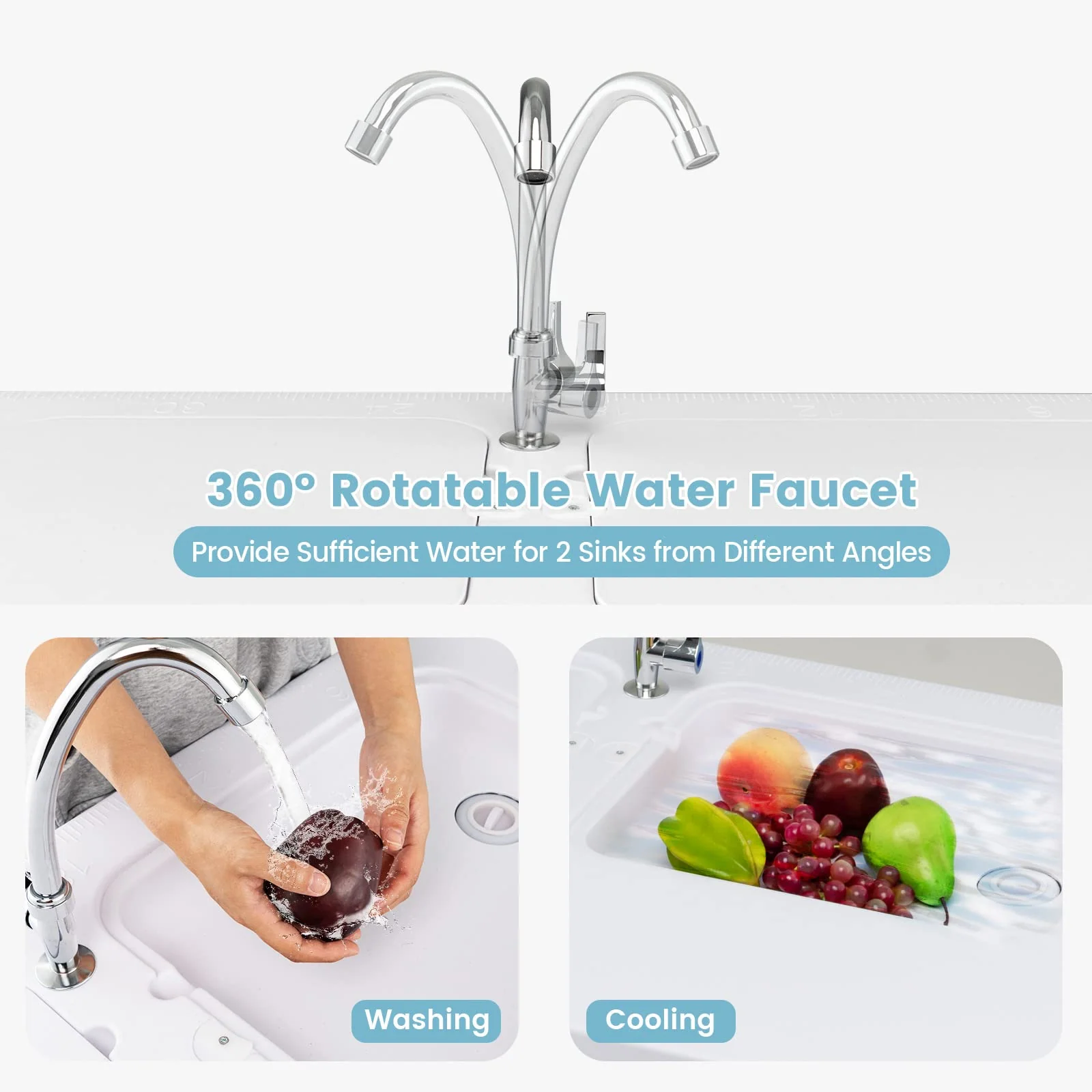 Goplus Folding Fish Cleaning Table with Dual Water Basins - Image 6