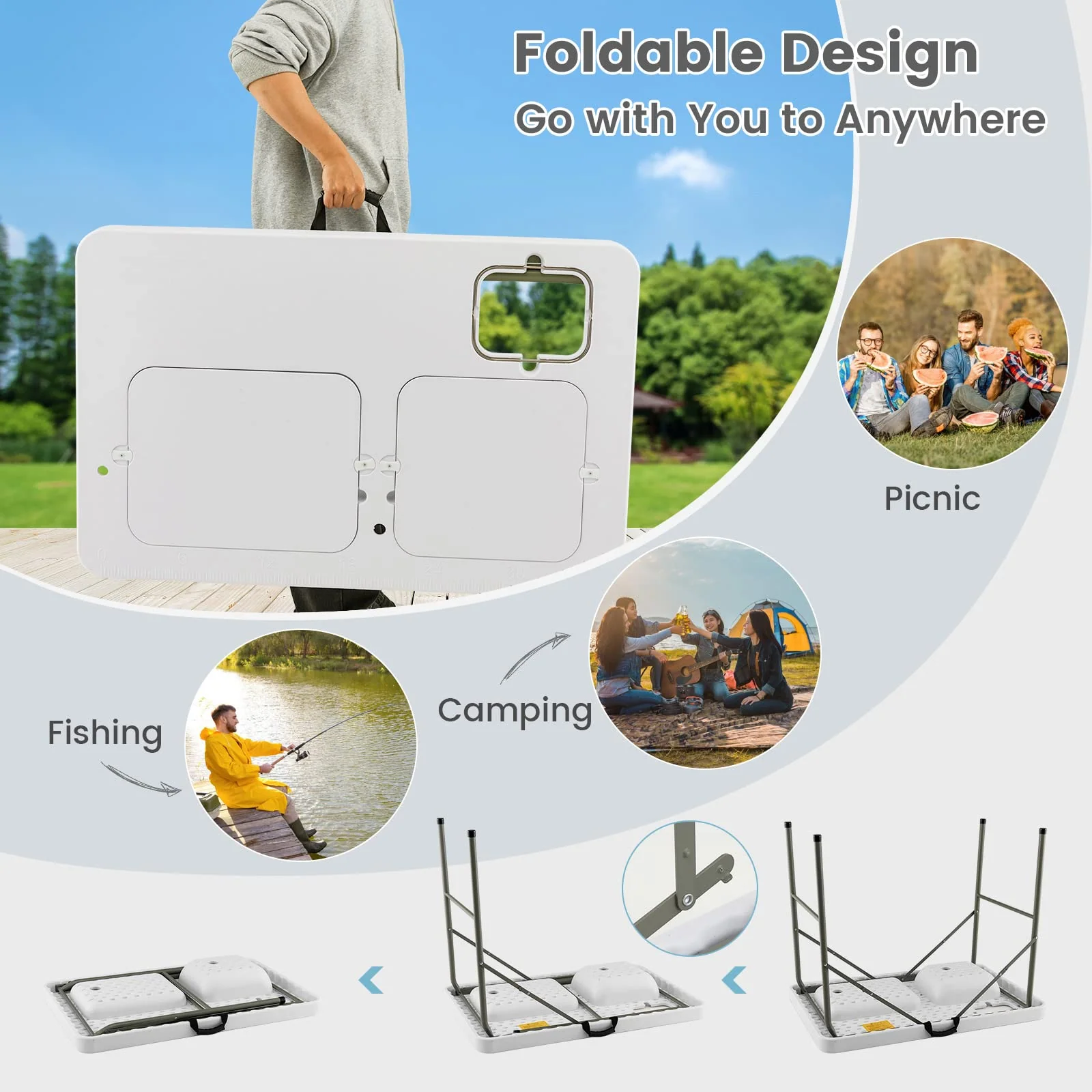 Goplus Folding Fish Cleaning Table with Dual Water Basins - Image 7