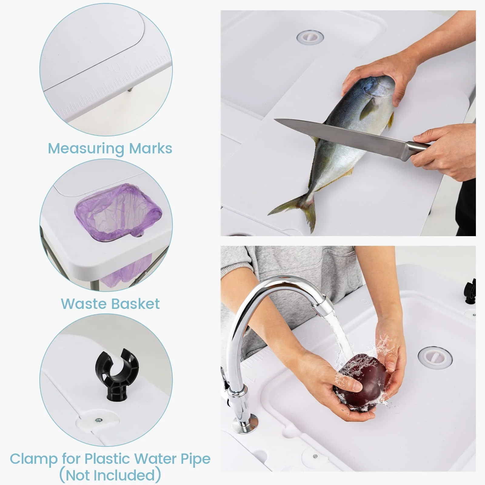 Goplus Folding Fish Cleaning Table with Dual Water Basins - Image 8