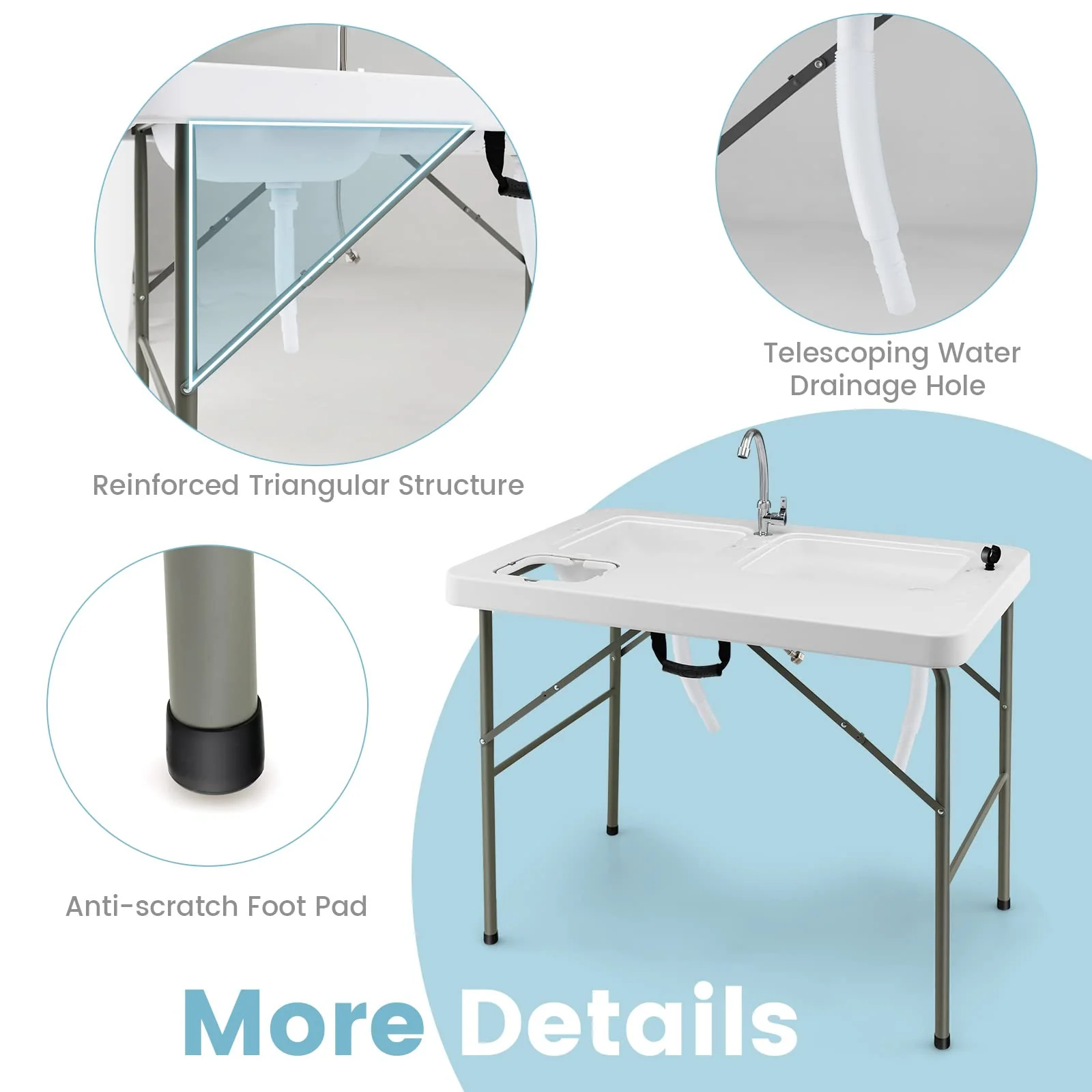 Goplus Folding Fish Cleaning Table with Dual Water Basins - Image 9