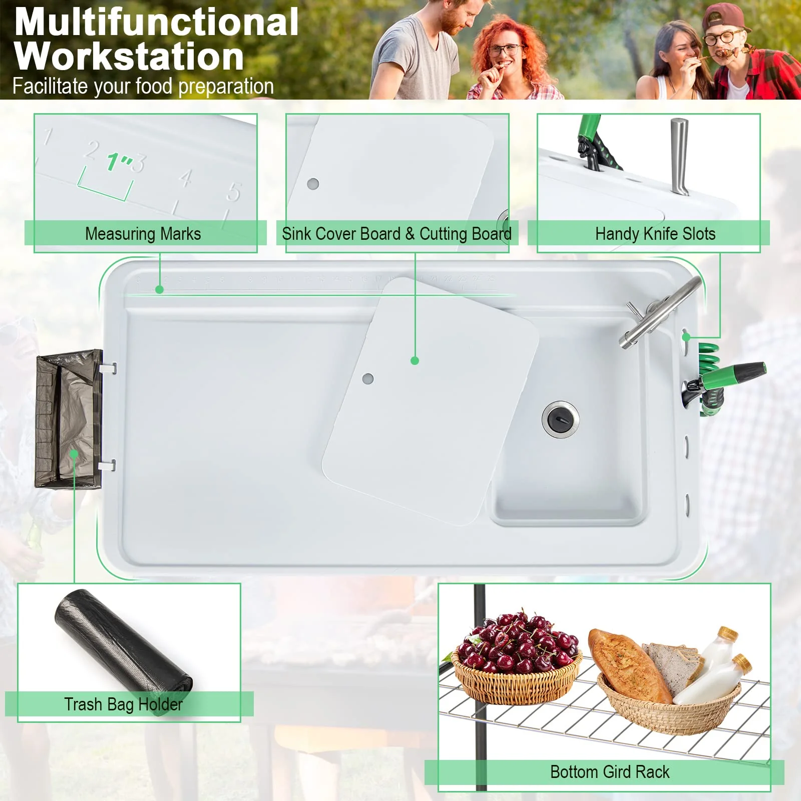 Goplus 42.5'' Folding Fish Cleaning Table with Sink and Spray Nozzle - Image 4