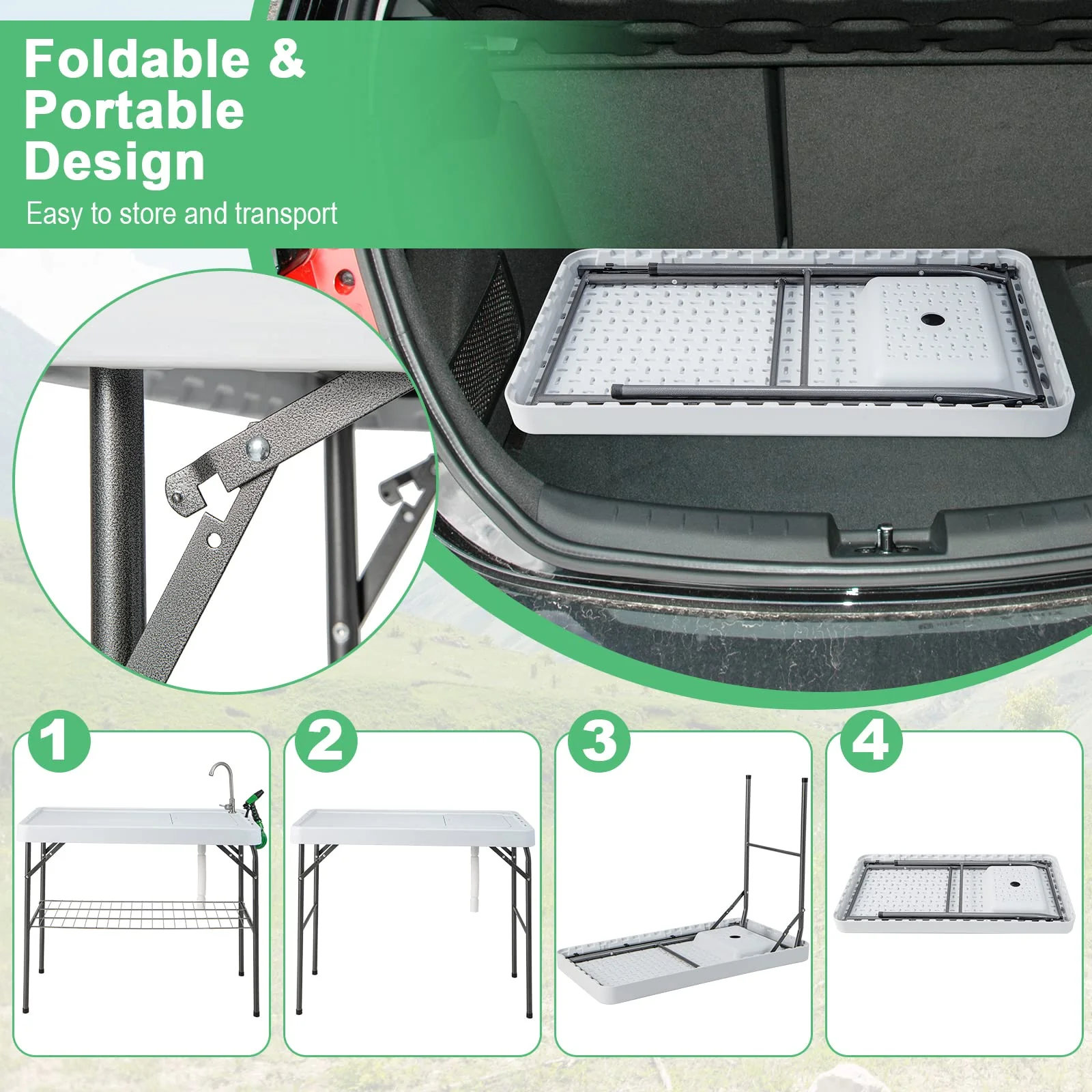 Goplus 42.5'' Folding Fish Cleaning Table with Sink and Spray Nozzle - Image 6