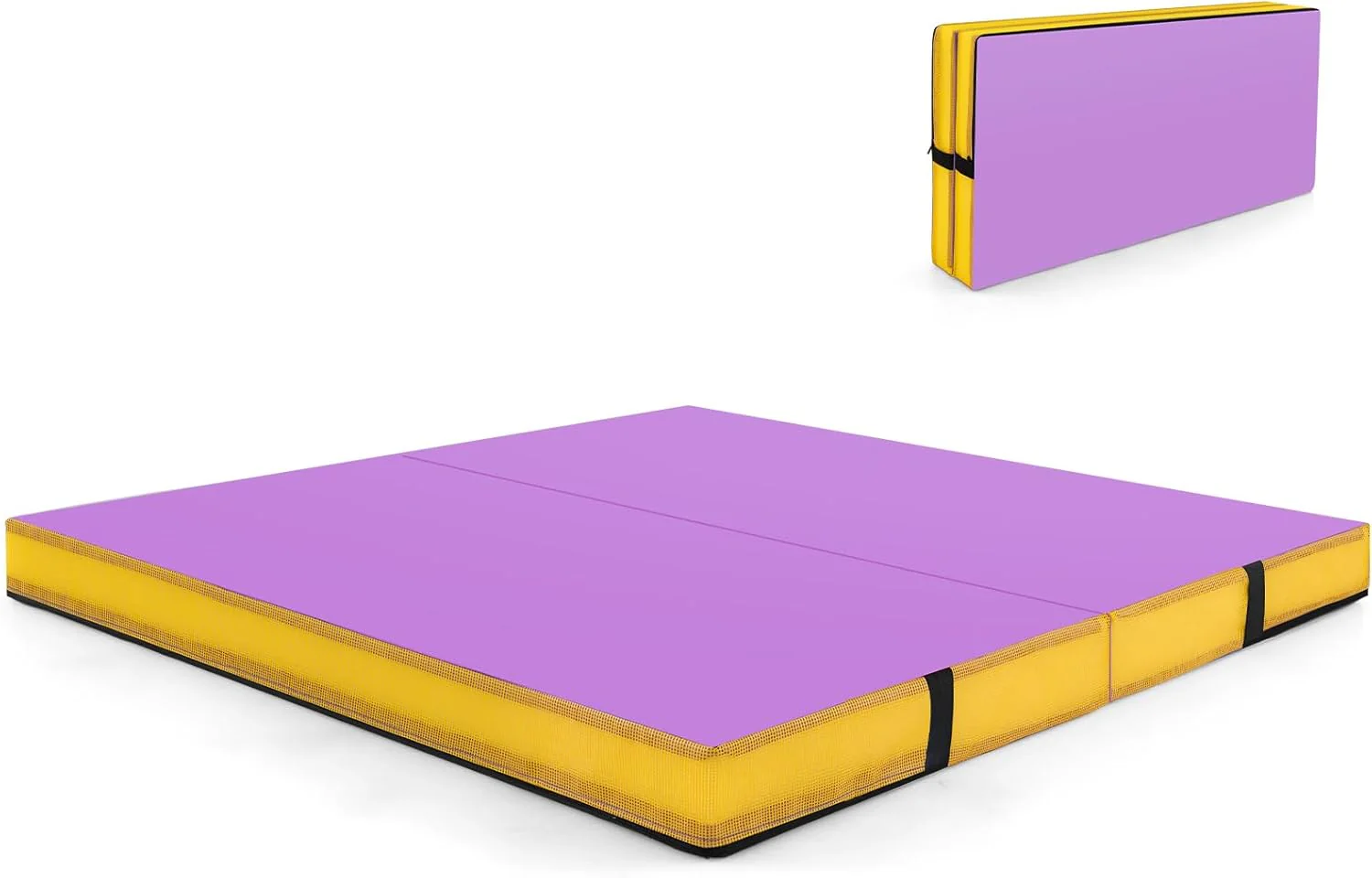 Goplus 4ft x 4ft x 4in Thickened Bi-Fold Fitness Mat with Carrying Handles & PU Leather Cover - Image 11