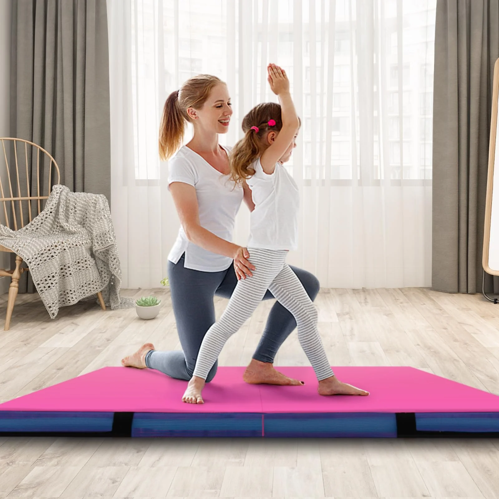 Goplus 4ft x 4ft x 4in Thickened Bi-Fold Fitness Mat with Carrying Handles & PU Leather Cover - Image 3