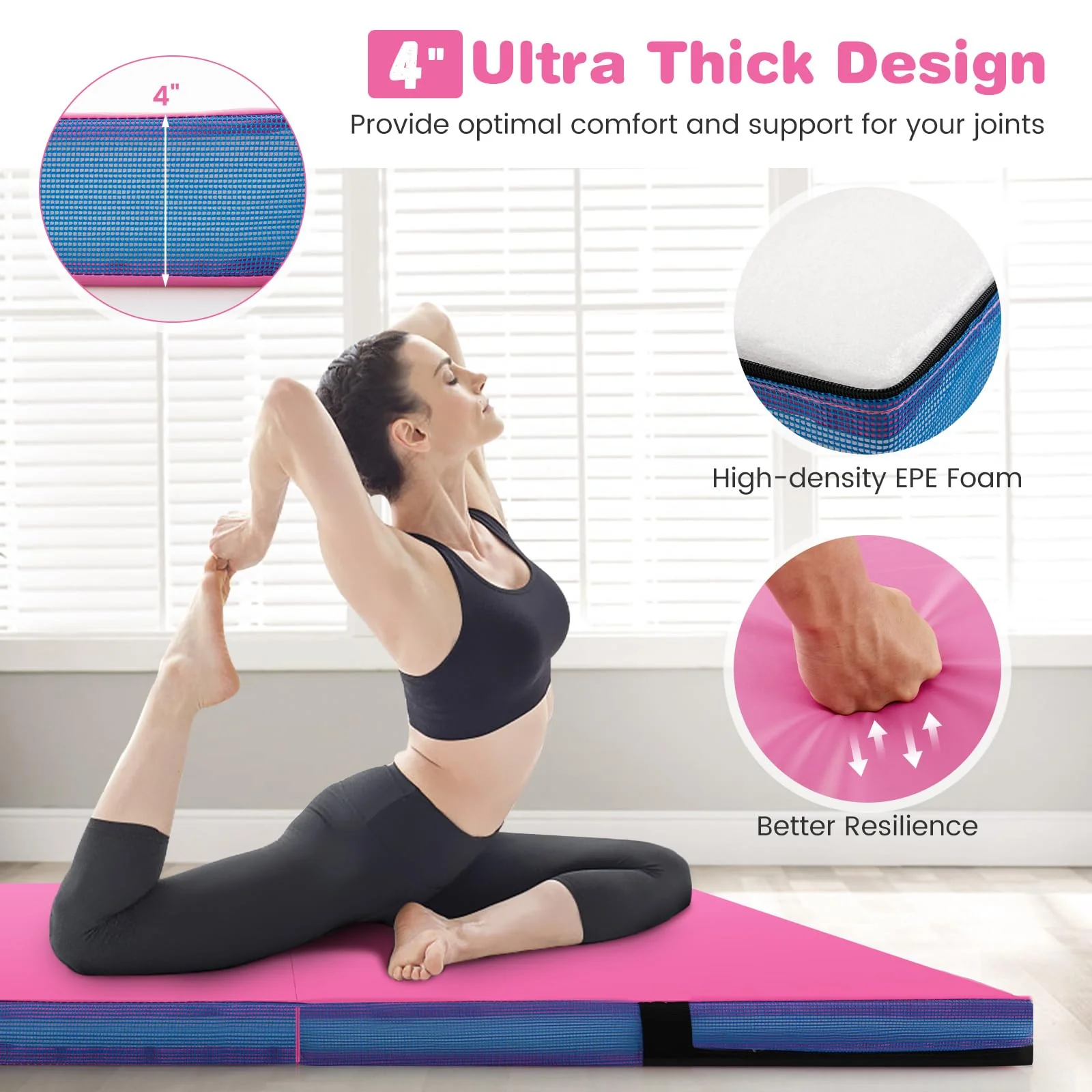 Goplus 4ft x 4ft x 4in Thickened Bi-Fold Fitness Mat with Carrying Handles & PU Leather Cover - Image 4
