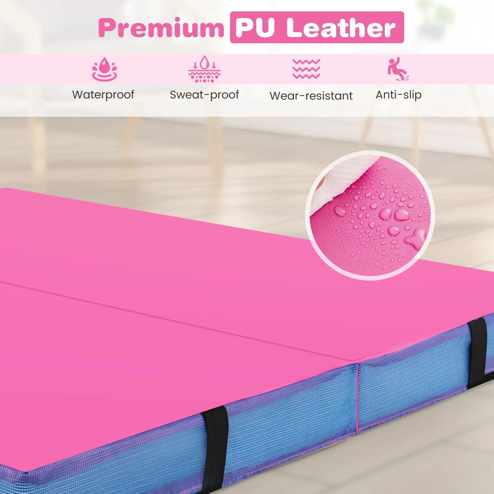 Goplus 4ft x 4ft x 4in Thickened Bi-Fold Fitness Mat with Carrying Handles & PU Leather Cover - Image 5