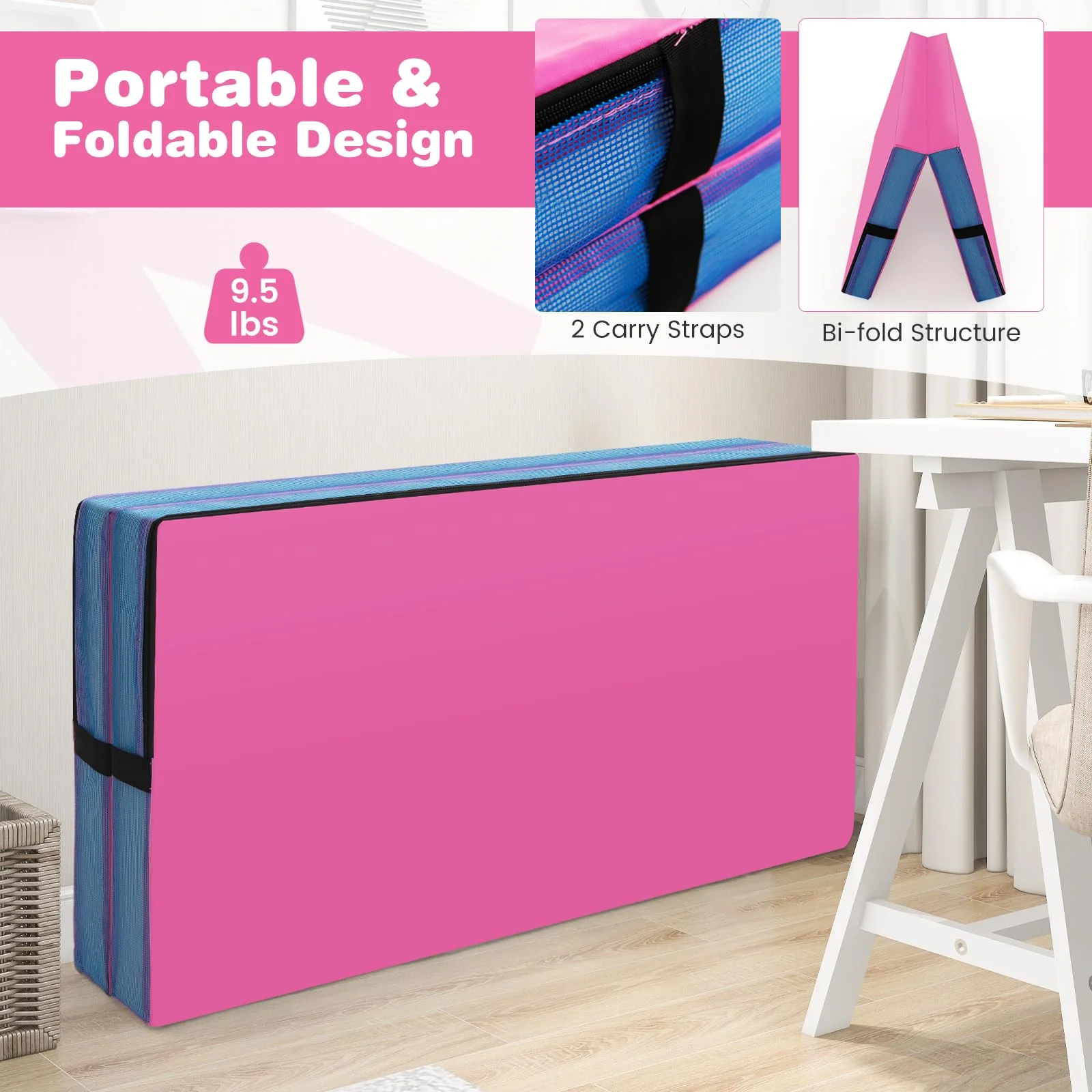 Goplus 4ft x 4ft x 4in Thickened Bi-Fold Fitness Mat with Carrying Handles & PU Leather Cover - Image 6