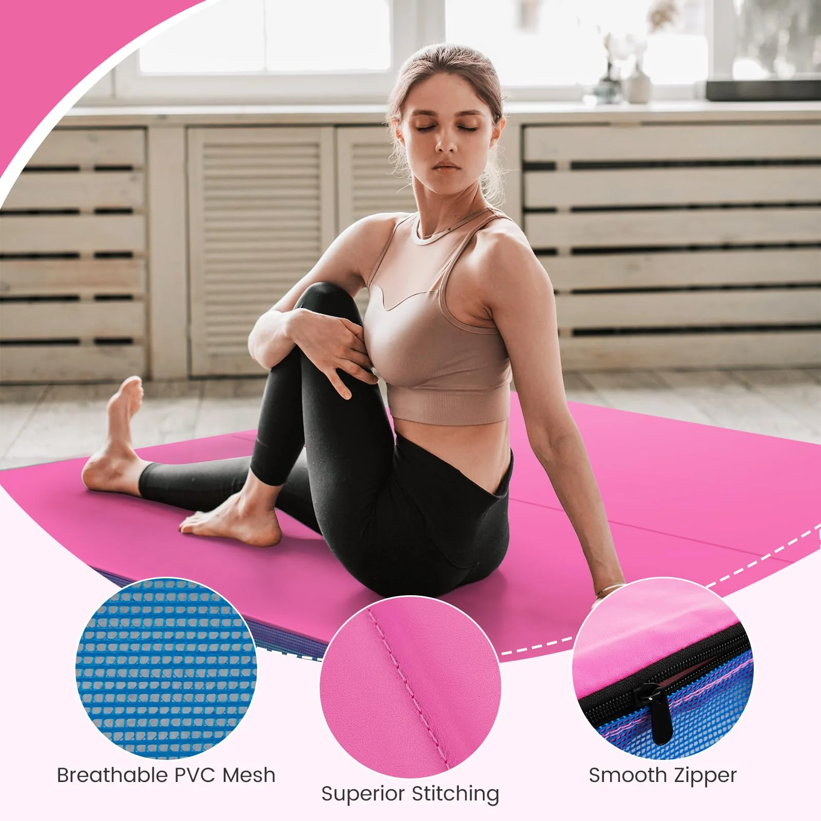 Goplus 4ft x 4ft x 4in Thickened Bi-Fold Fitness Mat with Carrying Handles & PU Leather Cover - Image 7