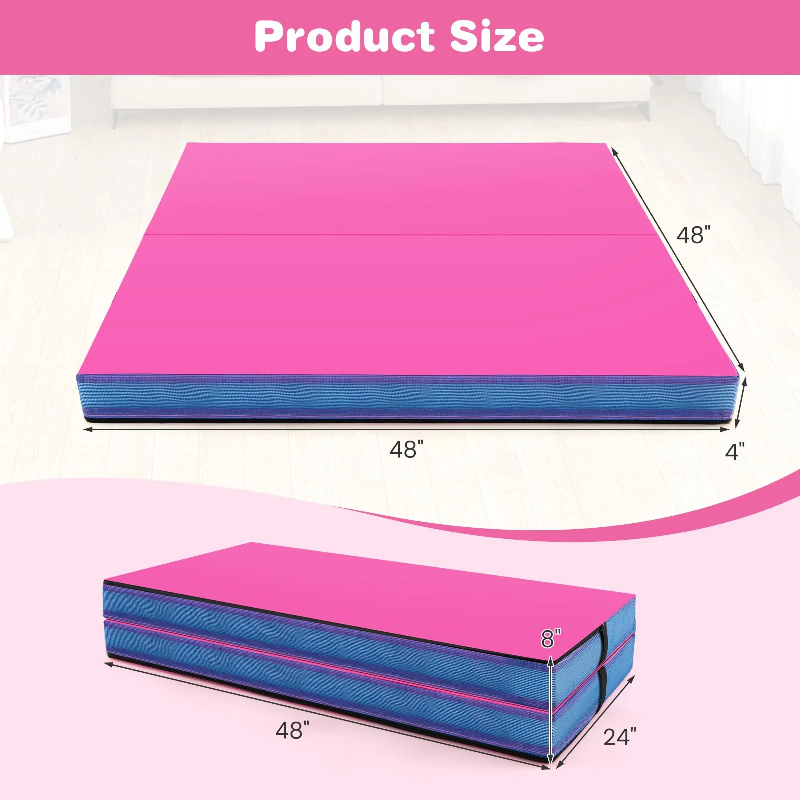 Goplus 4ft x 4ft x 4in Thickened Bi-Fold Fitness Mat with Carrying Handles & PU Leather Cover - Image 8