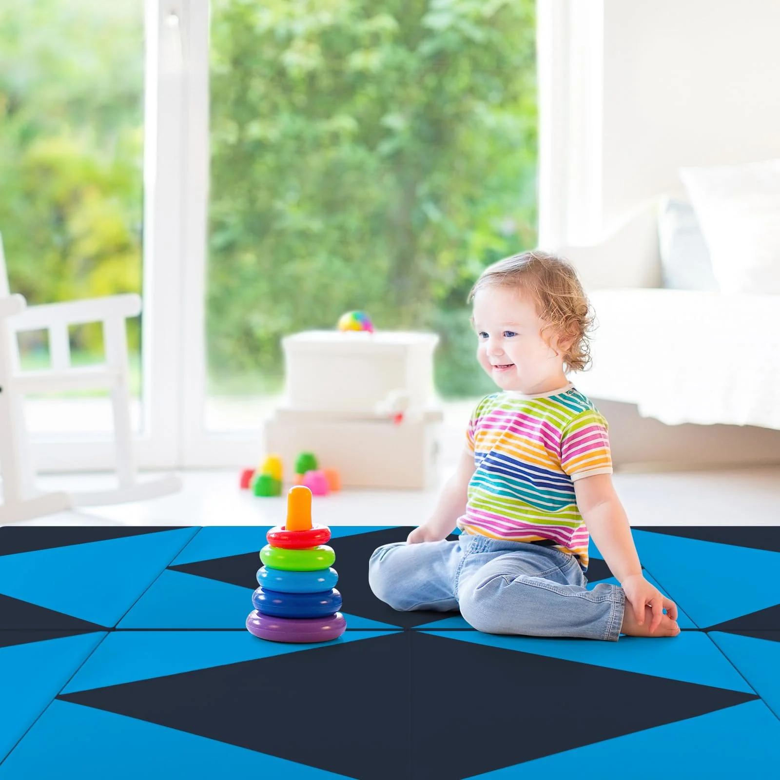 Goplus 8' x 4' x 2" Folding Tumbling Mat with Carry Handles Hook & Loop Fasteners - Image 3