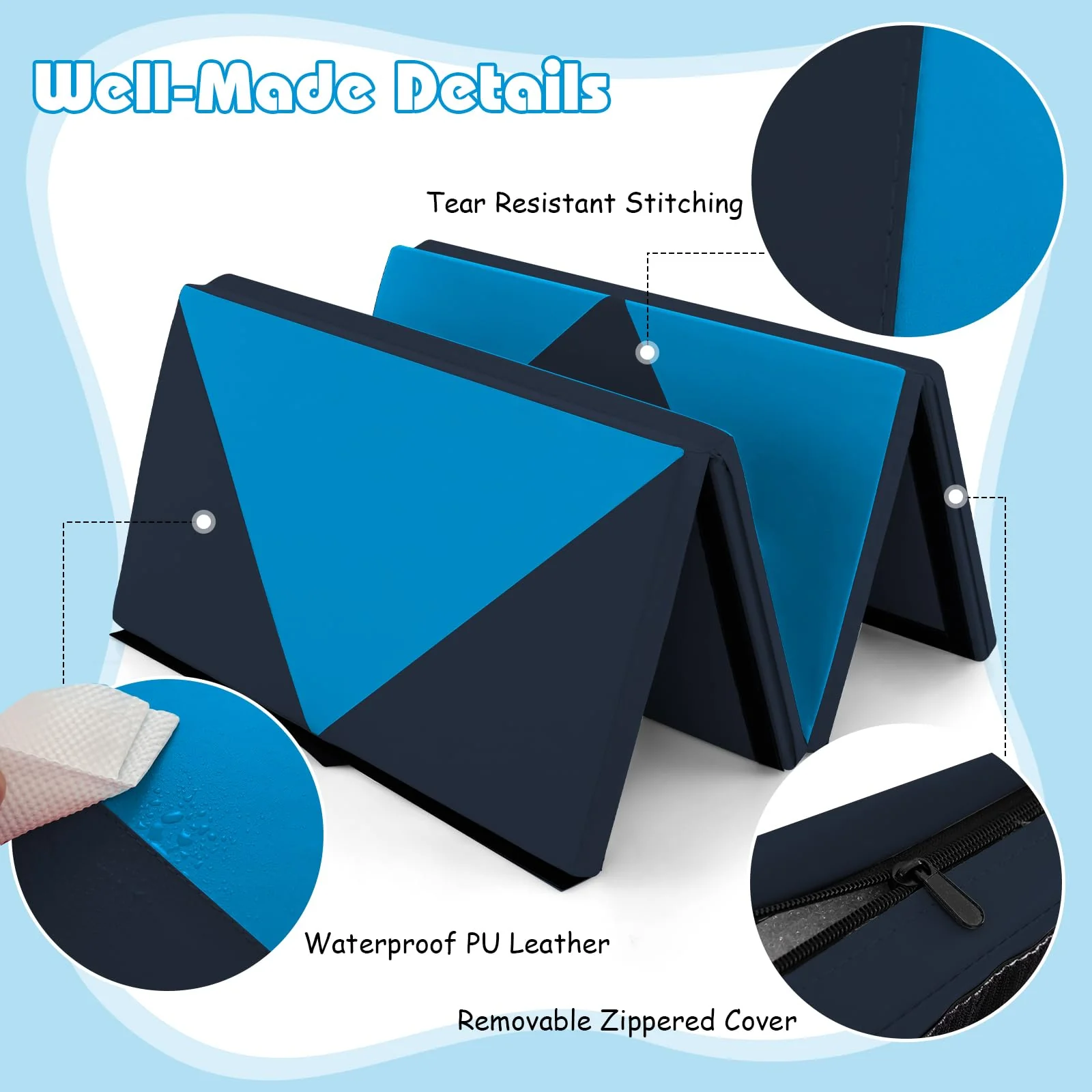 Goplus 8' x 4' x 2" Folding Tumbling Mat with Carry Handles Hook & Loop Fasteners - Image 4