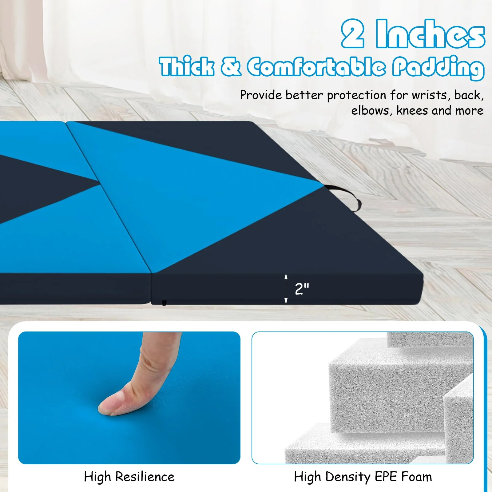 Goplus 8' x 4' x 2" Folding Tumbling Mat with Carry Handles Hook & Loop Fasteners - Image 5