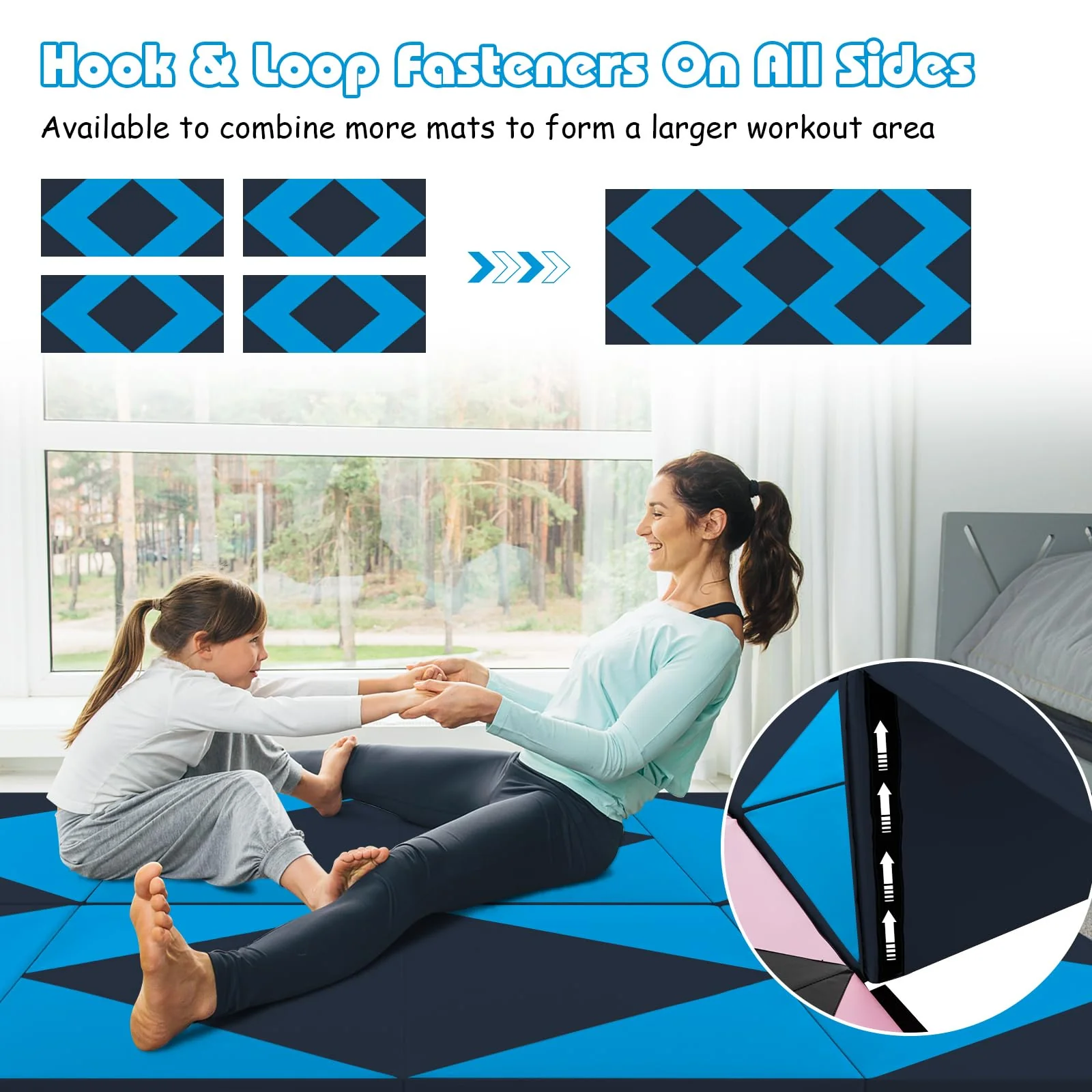 Goplus 8' x 4' x 2" Folding Tumbling Mat with Carry Handles Hook & Loop Fasteners - Image 6