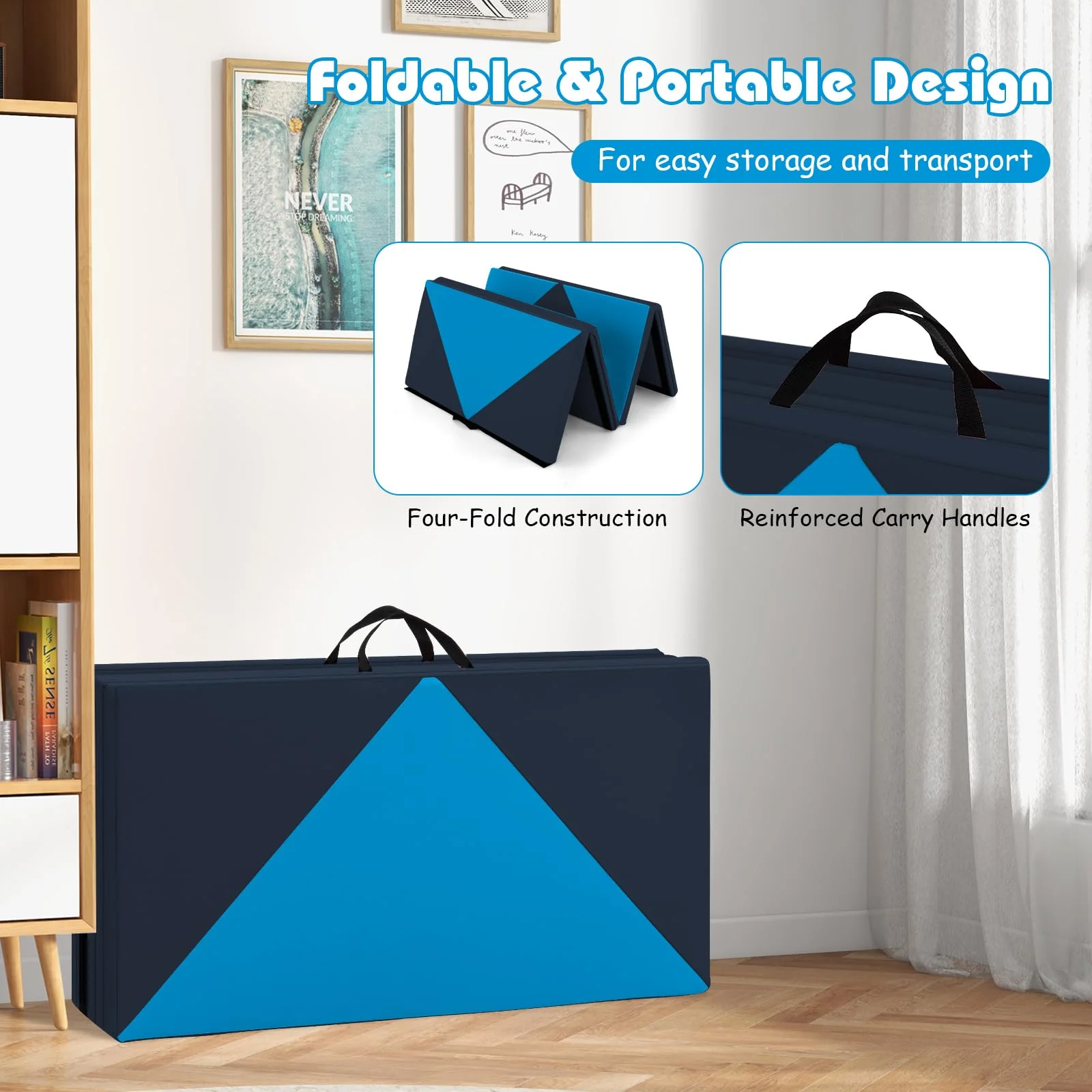 Goplus 8' x 4' x 2" Folding Tumbling Mat with Carry Handles Hook & Loop Fasteners - Image 7