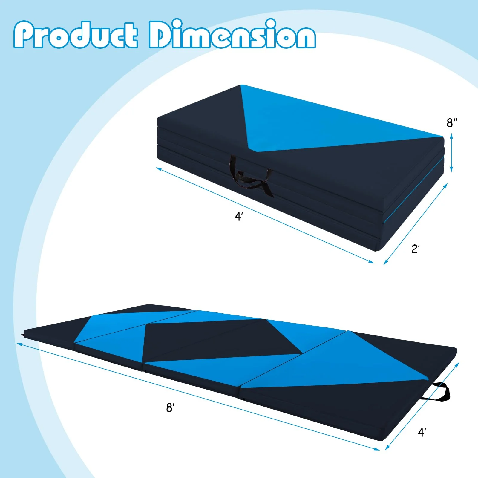 Goplus 8' x 4' x 2" Folding Tumbling Mat with Carry Handles Hook & Loop Fasteners - Image 8