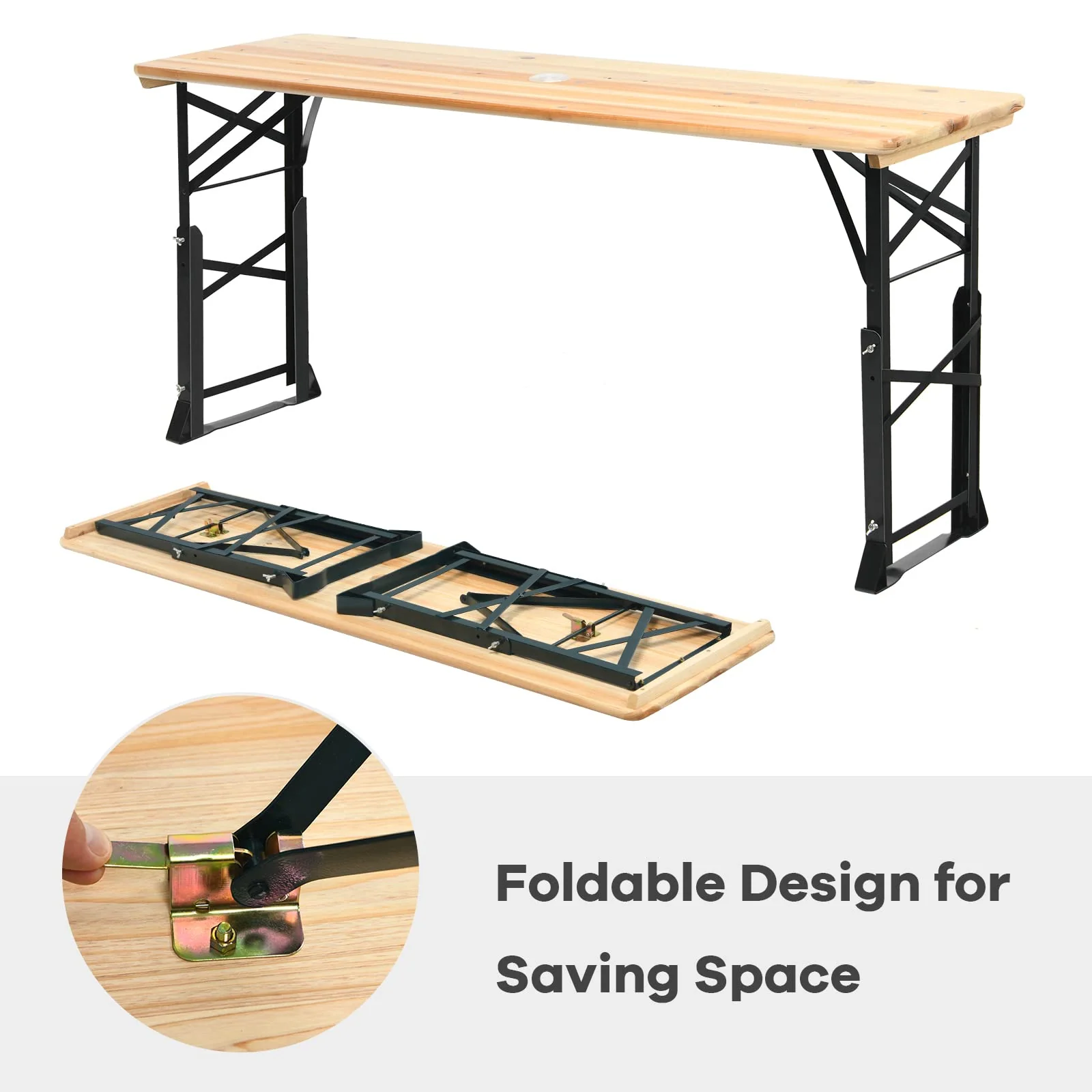 Goplus Folding Picnic Beer Table, Outdoor Camping Table - Image 5