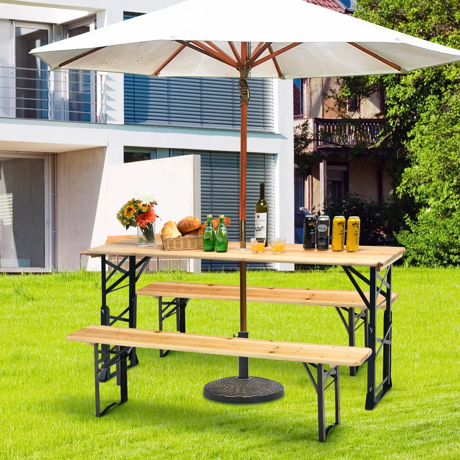 Goplus Folding Picnic Beer Table, Outdoor Camping Table - Image 8