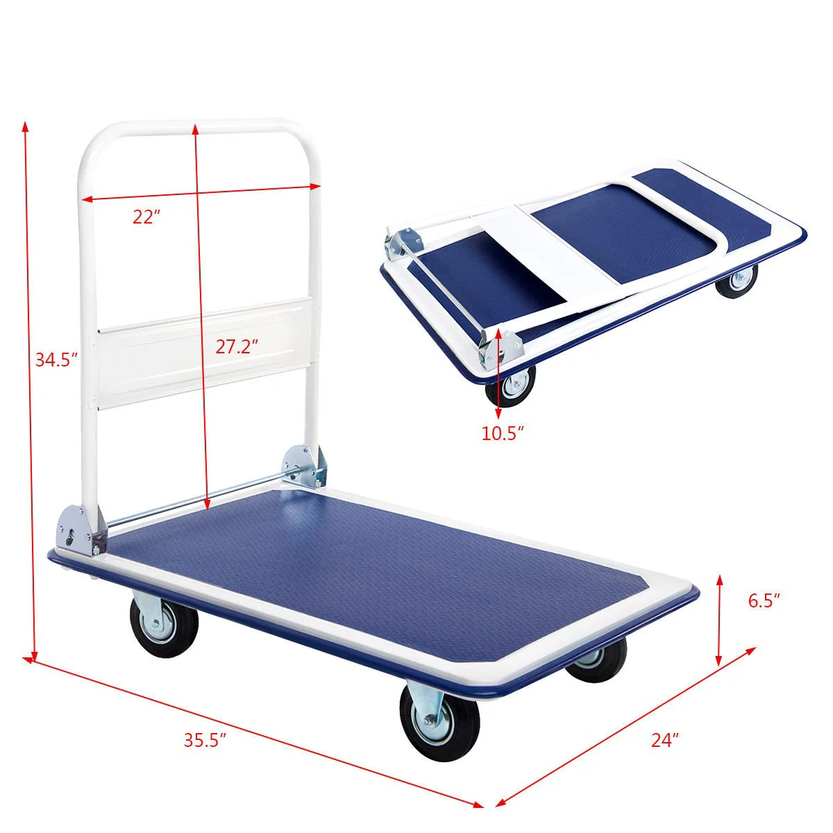 Goplus Folding Platform Cart 660 LBS Rolling Flatbed Cart - Image 6