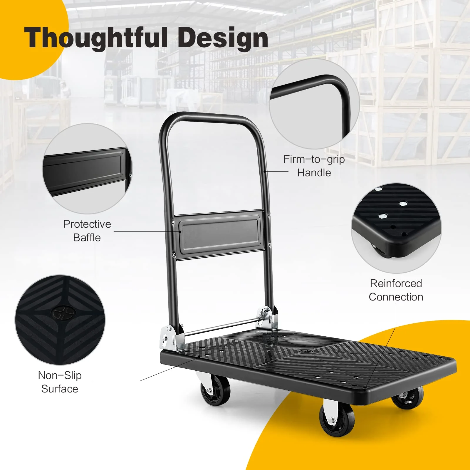 Goplus Folding Push Cart Dolly, Moving Platform Hand Truck, 440 LBS Max Load (28" x 19") - Image 6