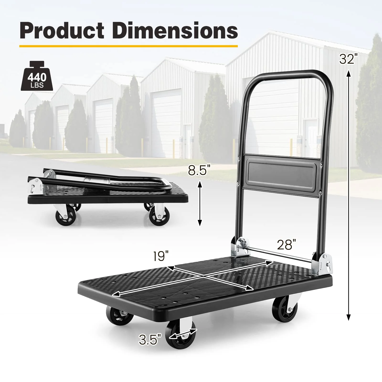 Goplus Folding Push Cart Dolly, Moving Platform Hand Truck, 440 LBS Max Load (28" x 19") - Image 7