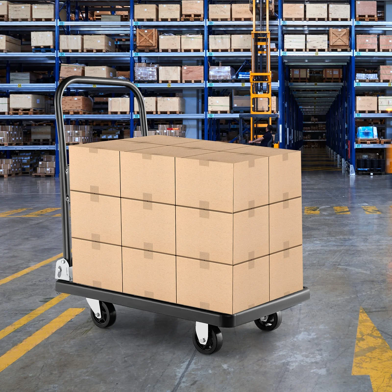 Goplus Folding Push Cart Dolly, Moving Platform Hand Truck, 440 LBS Max Load (28" x 19") - Image 9