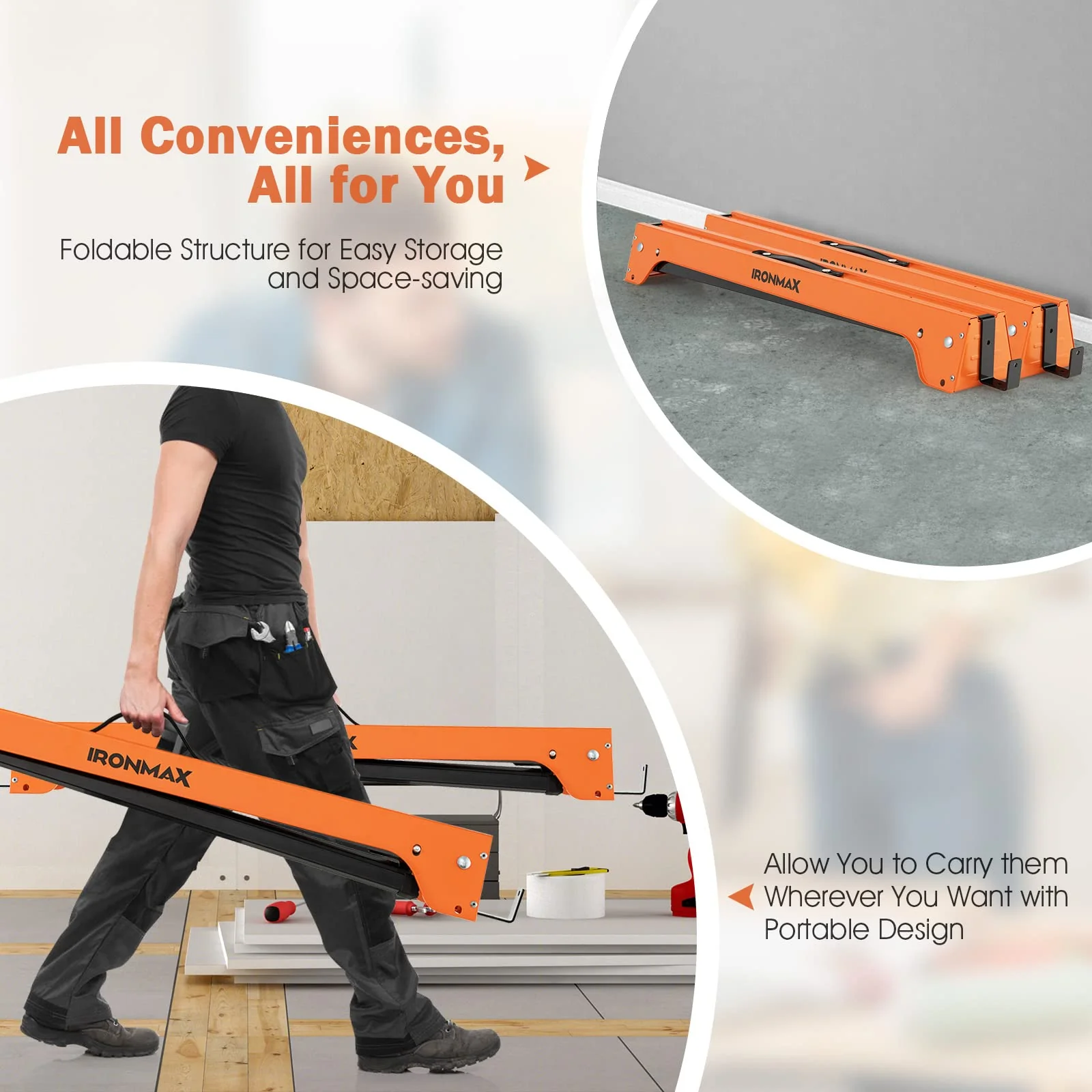 Goplus Folding Sawhorses Twin Pack, Portable Saw Horses with 2x4 Support Arms, 1322 LB Capacity - Image 5