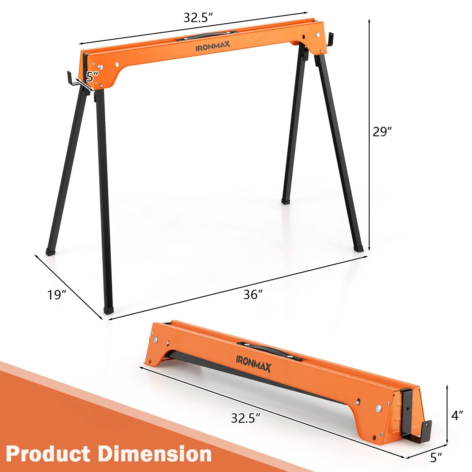 Goplus Folding Sawhorses Twin Pack, Portable Saw Horses with 2x4 Support Arms, 1322 LB Capacity - Image 7