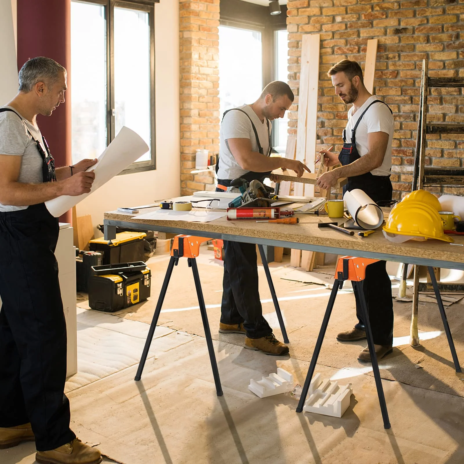 Goplus Folding Sawhorses Twin Pack, Portable Saw Horses with 2x4 Support Arms, 1322 LB Capacity - Image 8
