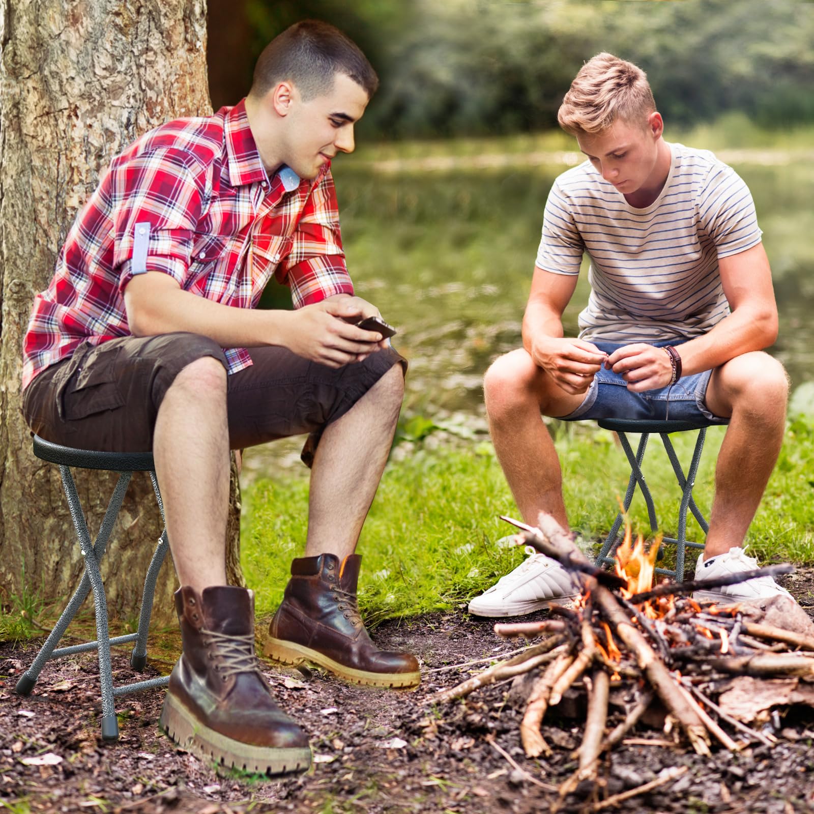 Goplus Folding Stool Collapsible Round Stool with Handle for Fishing Hiking Gardening BBQ - Image 3