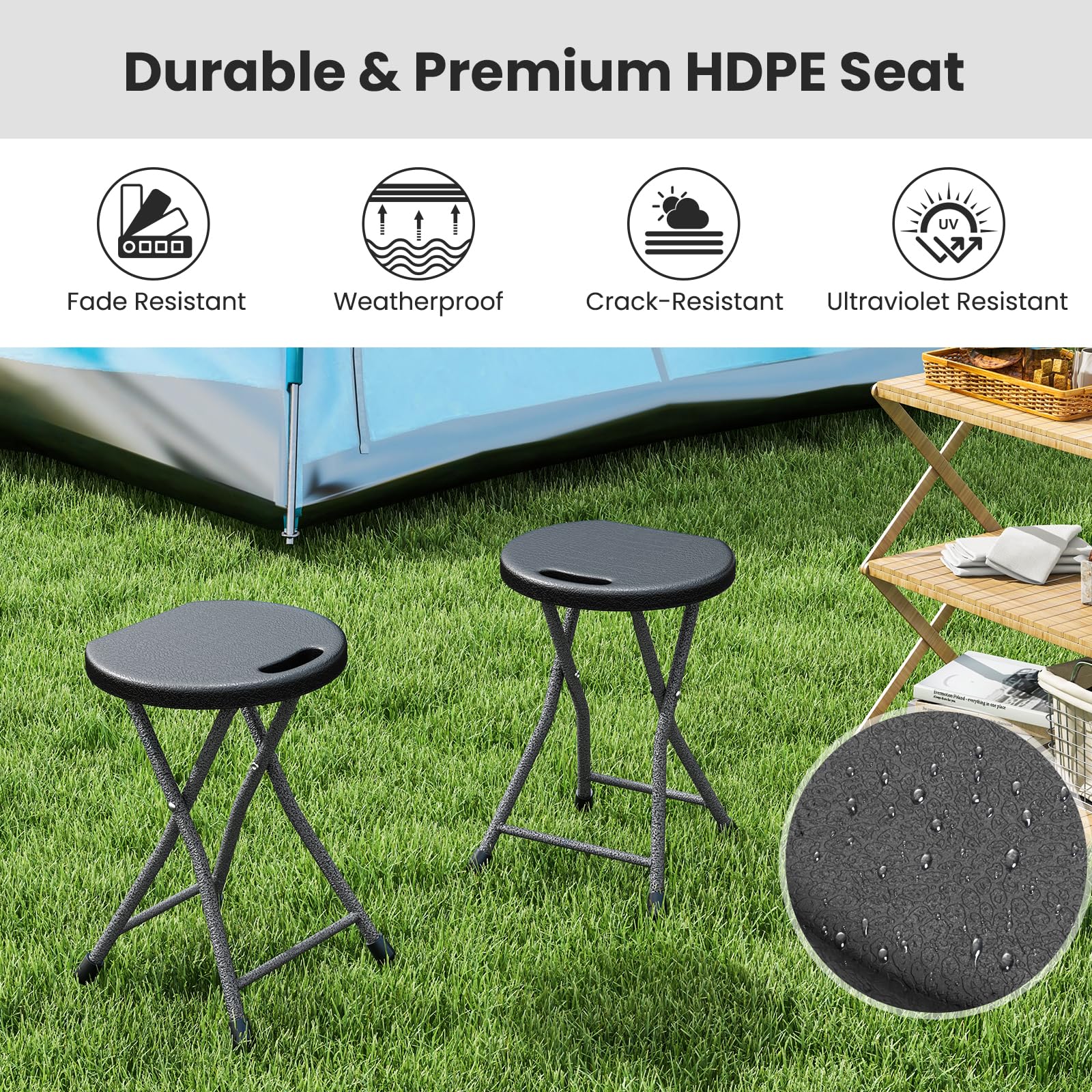 Goplus Folding Stool Collapsible Round Stool with Handle for Fishing Hiking Gardening BBQ - Image 5