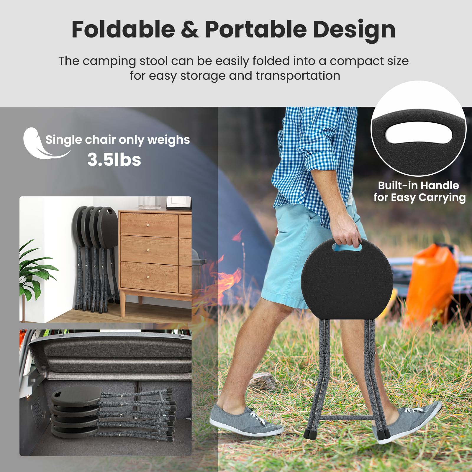 Goplus Folding Stool Collapsible Round Stool with Handle for Fishing Hiking Gardening BBQ - Image 6