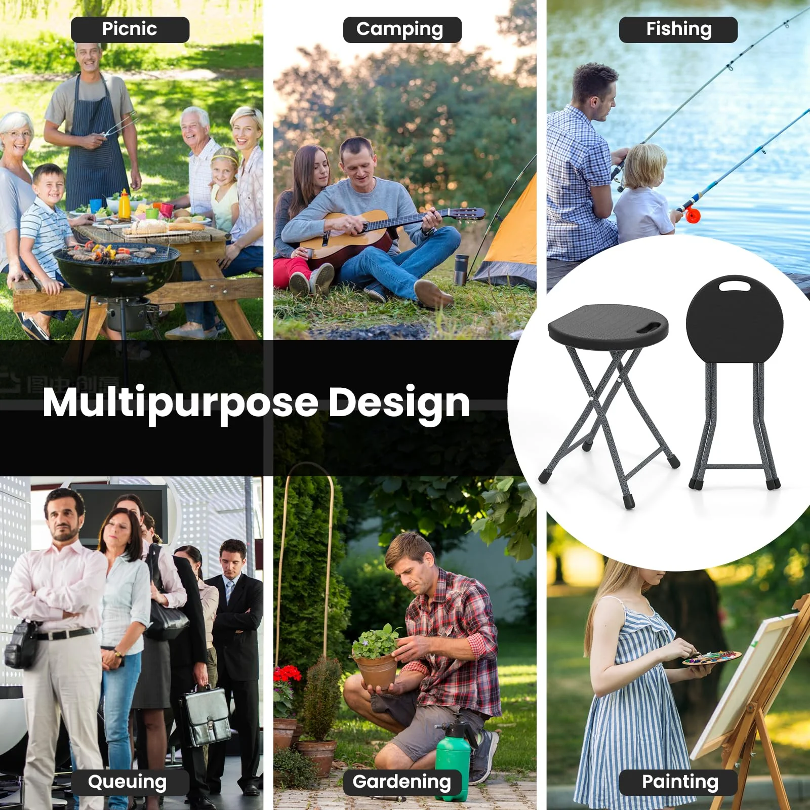 Goplus Folding Stool Collapsible Round Stool with Handle for Fishing Hiking Gardening BBQ - Image 8