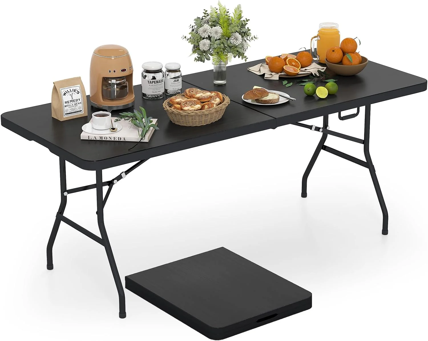 Goplus Folding Tables, 6ft Foldable Plastic Card Table, Portable Heavy Duty Fold Up Table w/Handle - Image 10