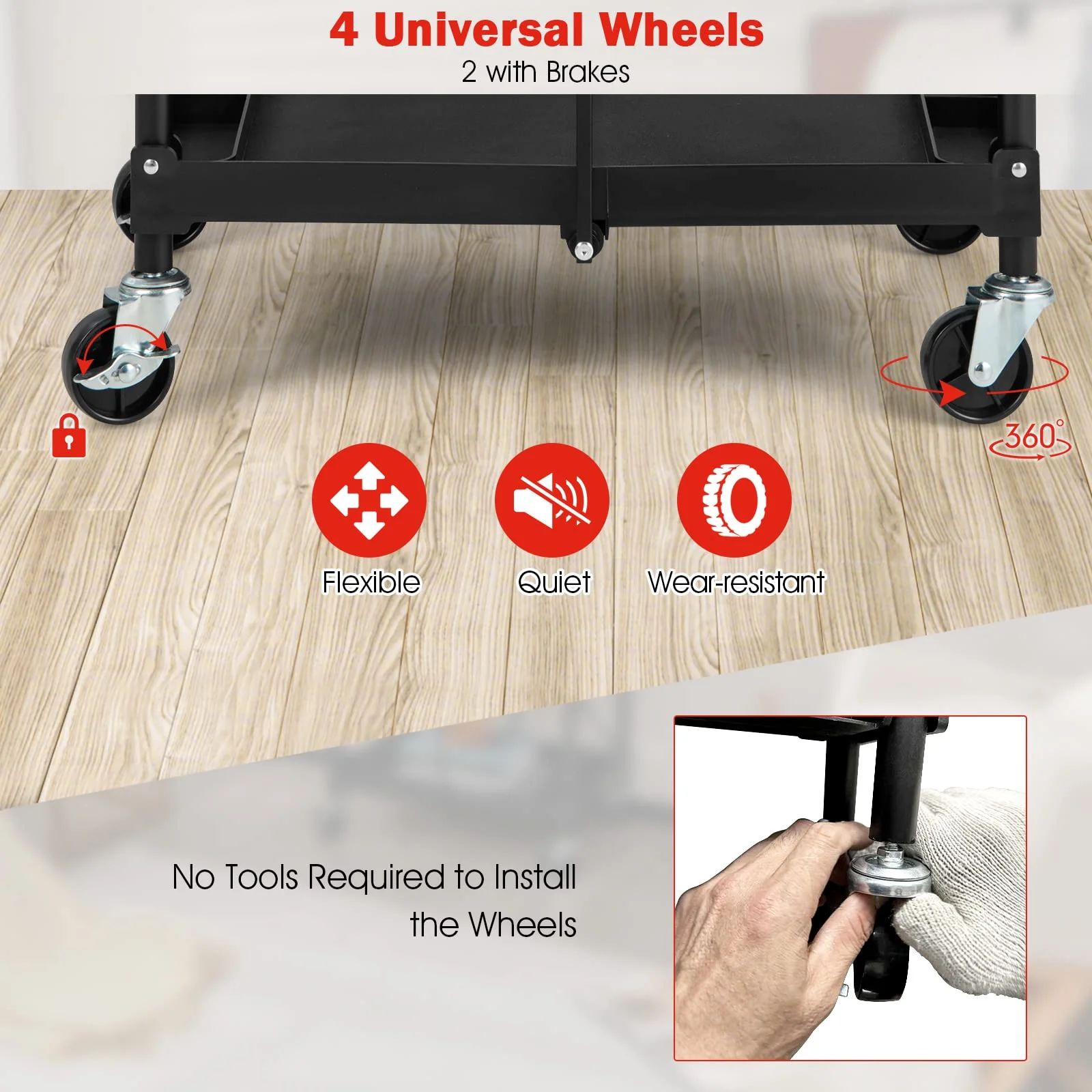 Goplus Folding Utility Cart, 3-Tier Rolling Tool Cart with Universal Wheels, 330 LBS Weight Capacity, Black - Image 5
