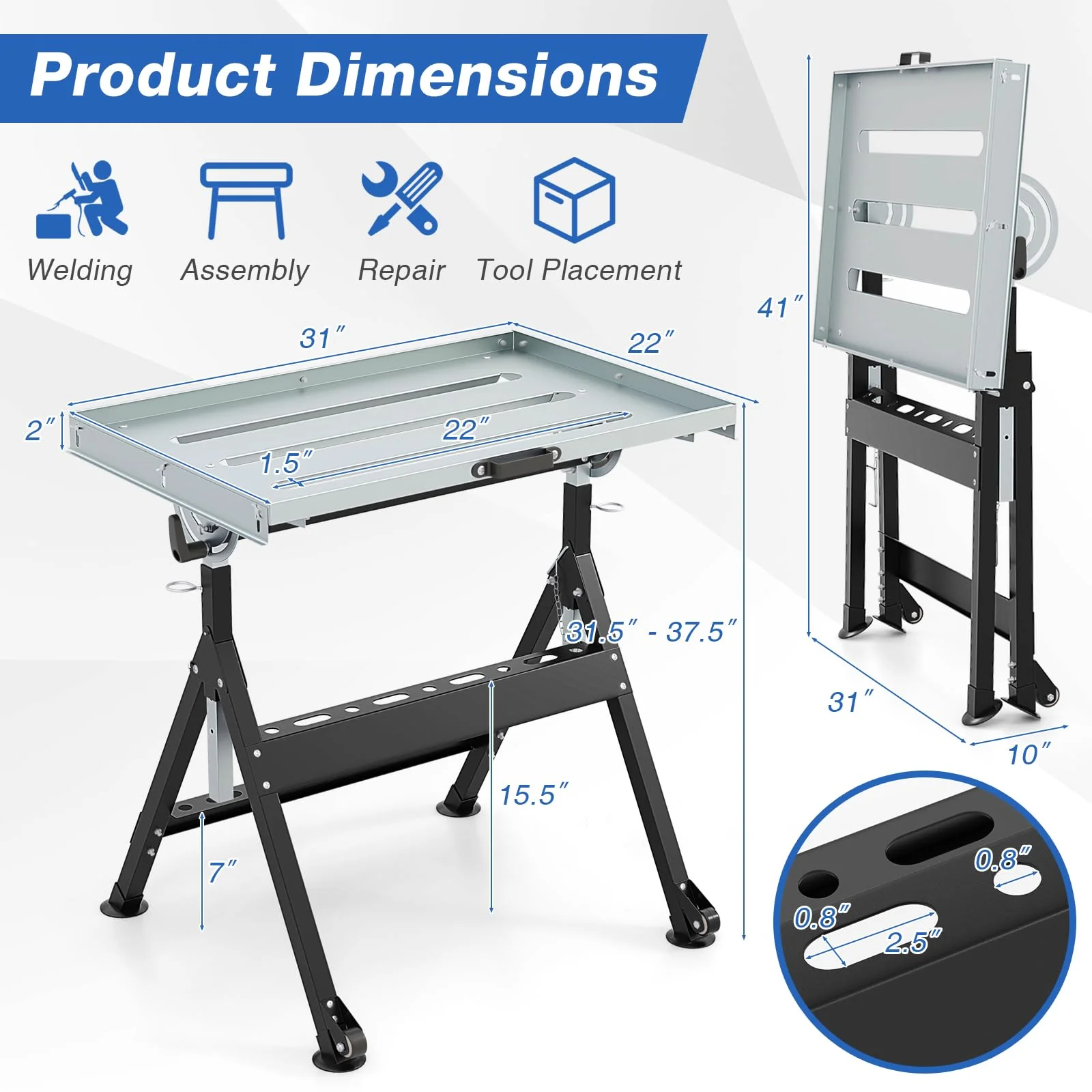 Goplus Folding Welding Table Welding Workbench with 78 x 51 cm Tabletop - Image 6