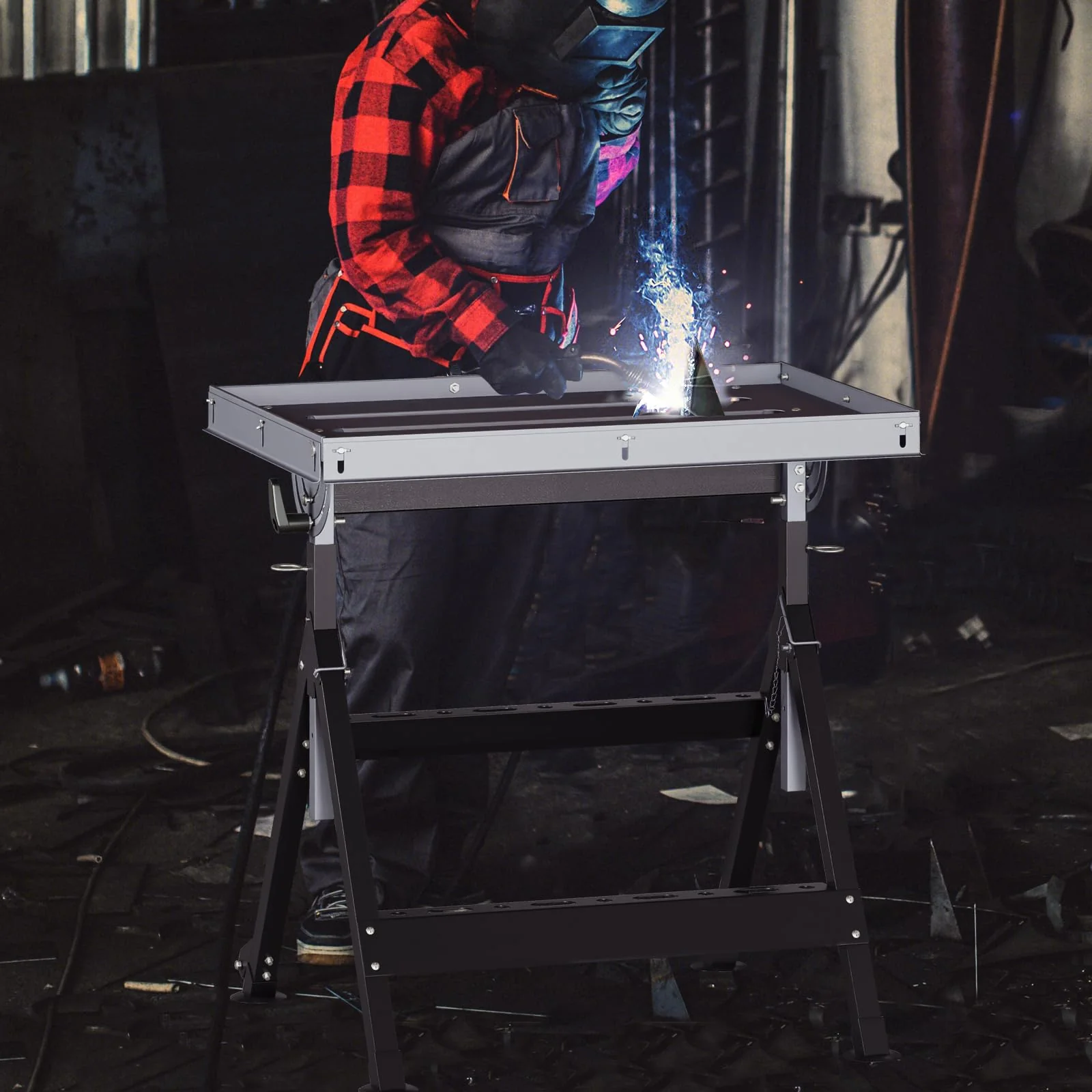 Goplus Folding Welding Table Welding Workbench with 78 x 51 cm Tabletop - Image 8