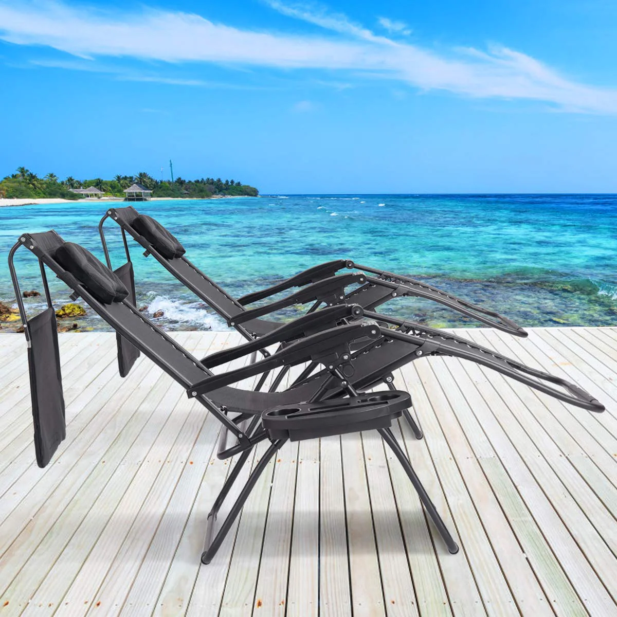 Goplus Folding Zero Gravity Lounge Chair Wide Recliner for Outdoor Beach Patio Pool w/Shade Canopy - Image 3