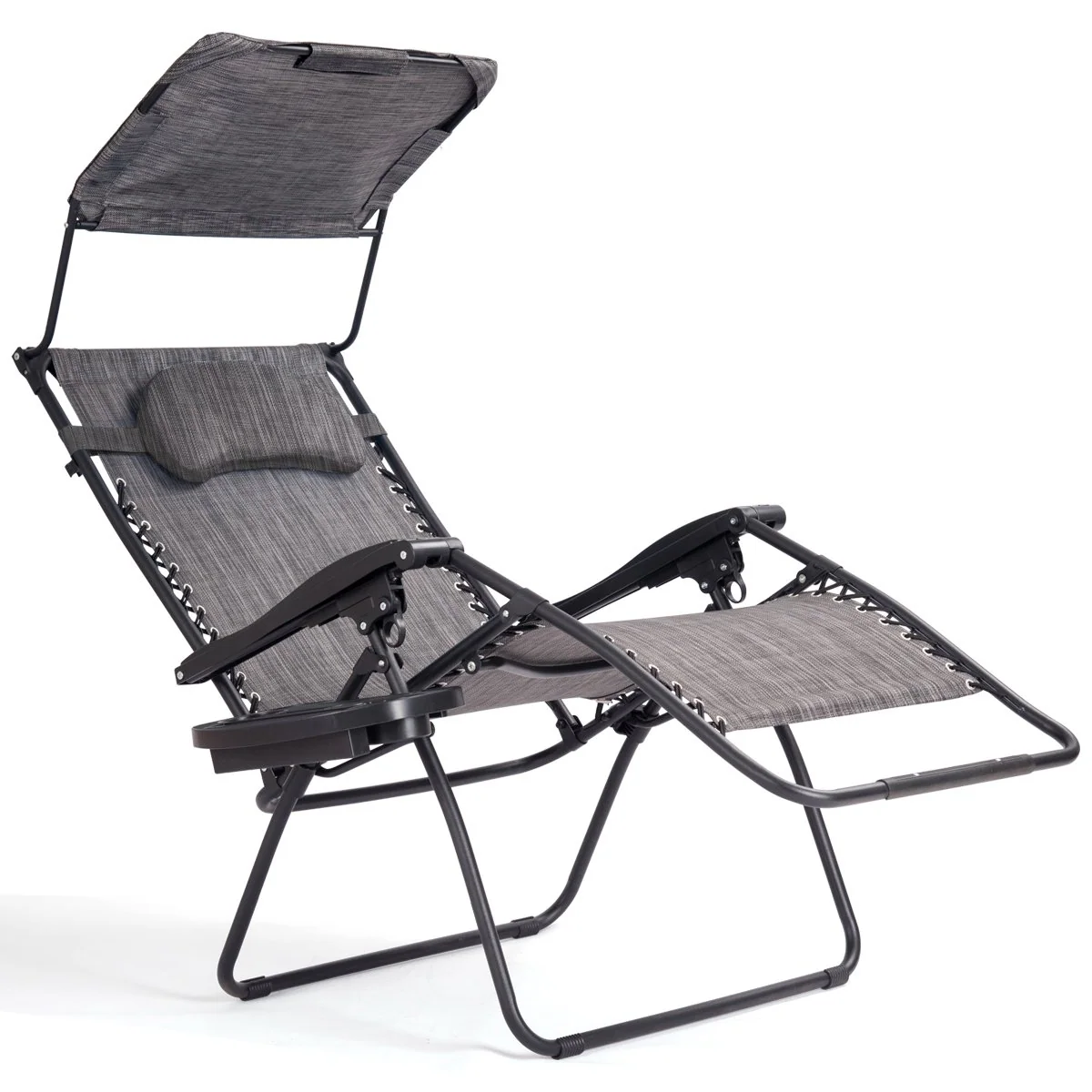 Goplus Folding Zero Gravity Lounge Chair Wide Recliner for Outdoor Beach Patio Pool w/Shade Canopy - Image 9