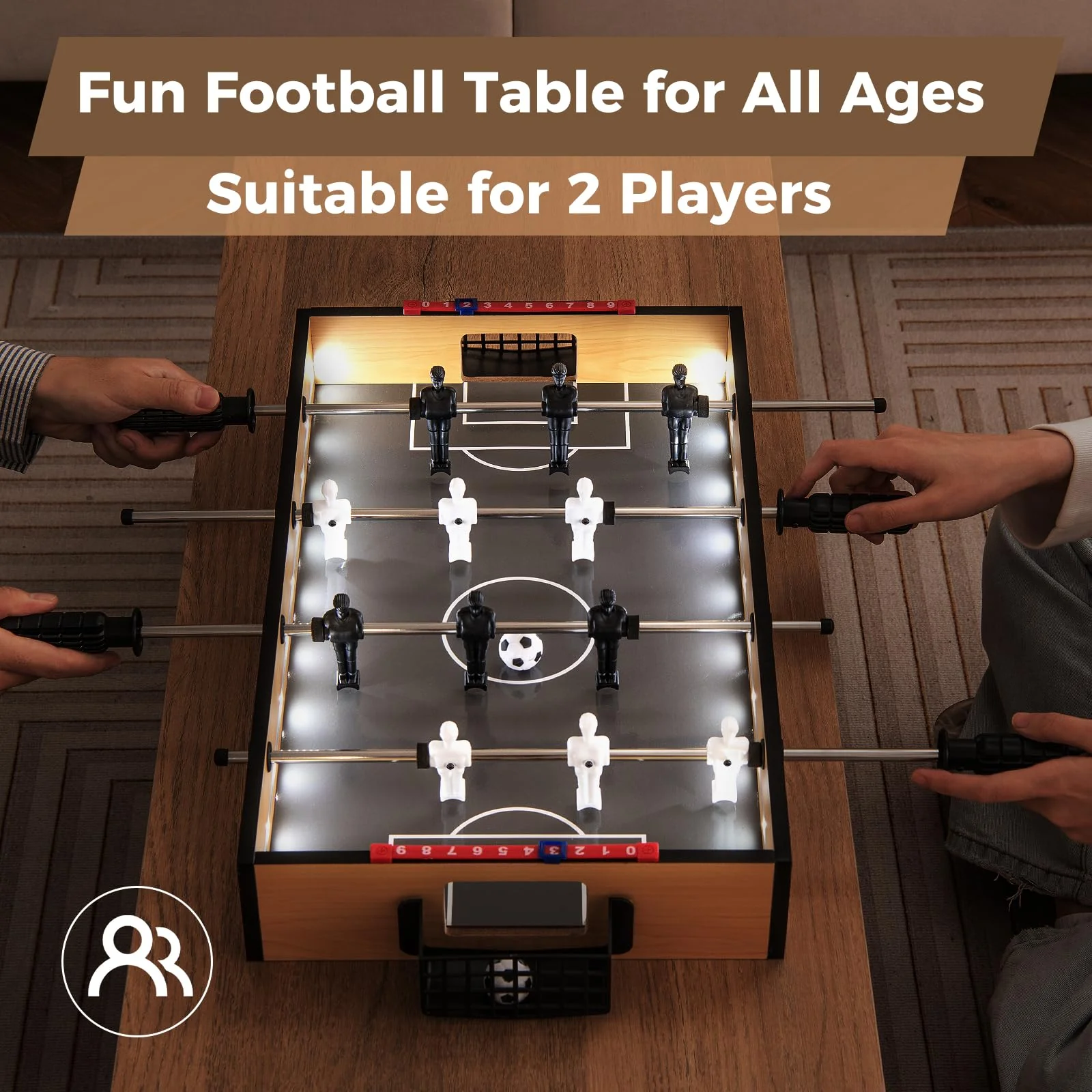 Goplus Foosball Table, 20 Inch Mini Soccer Game Table with LED Lights, 2 Footballs, Non-Slip Handle - Image 2
