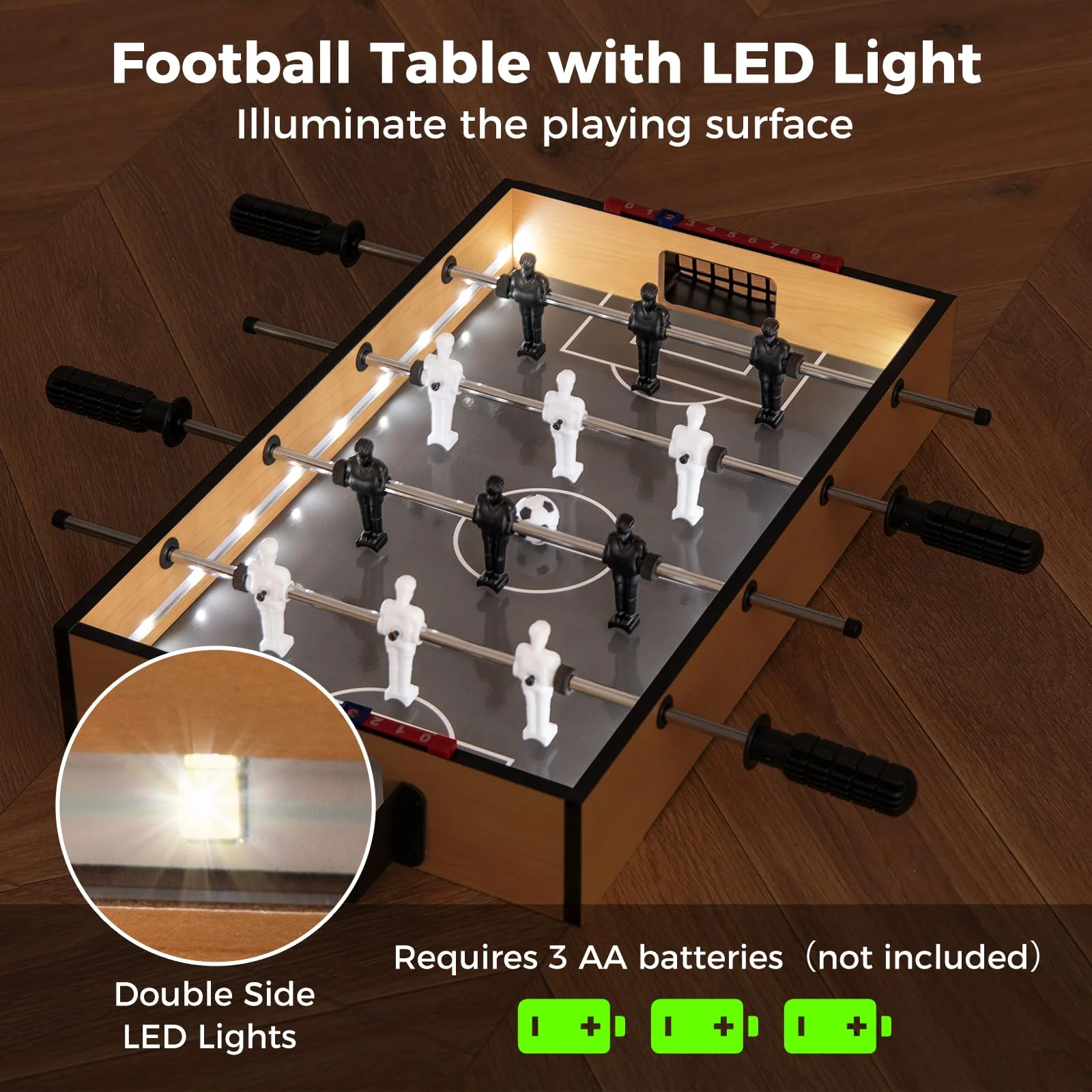 Goplus Foosball Table, 20 Inch Mini Soccer Game Table with LED Lights, 2 Footballs, Non-Slip Handle - Image 3