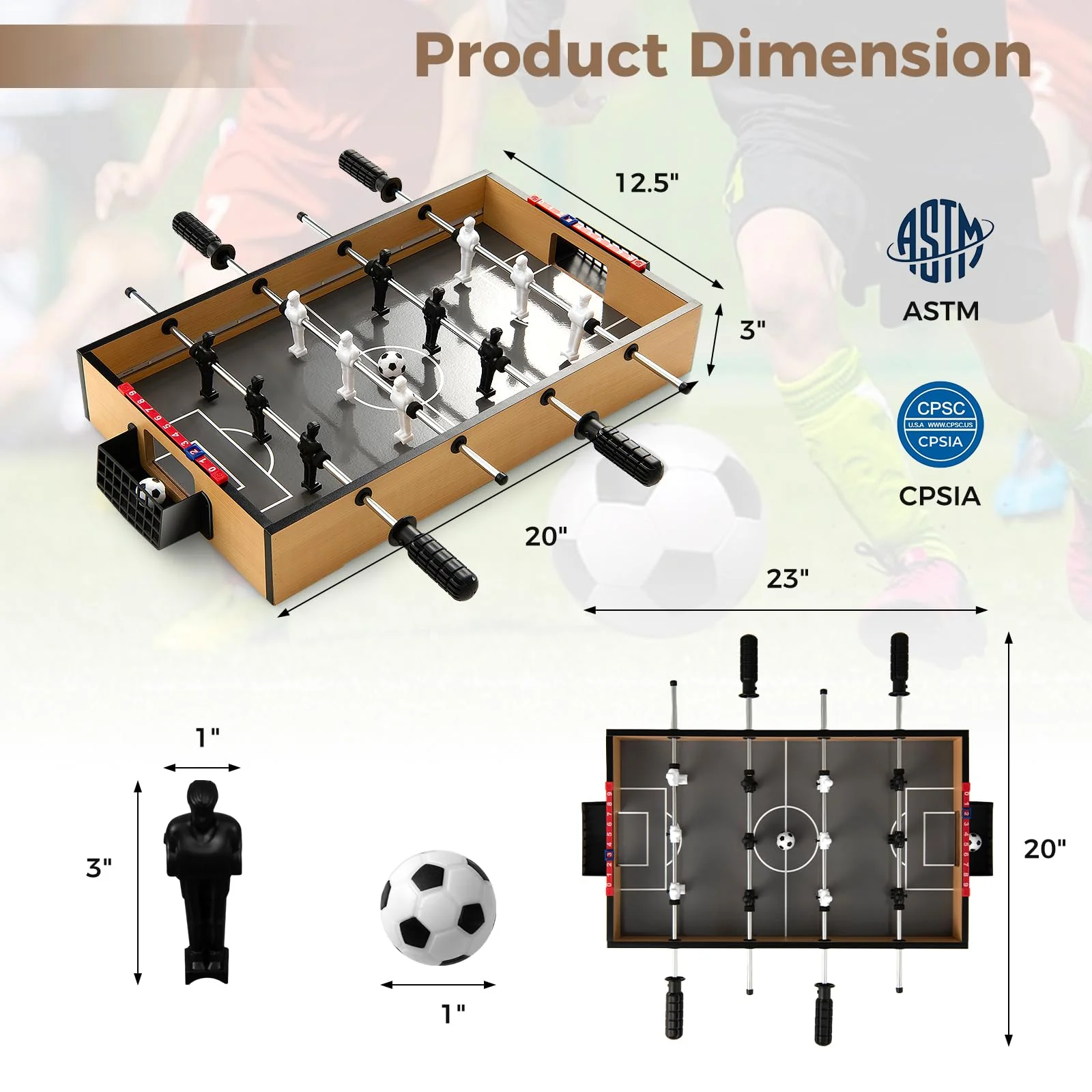 Goplus Foosball Table, 20 Inch Mini Soccer Game Table with LED Lights, 2 Footballs, Non-Slip Handle - Image 6