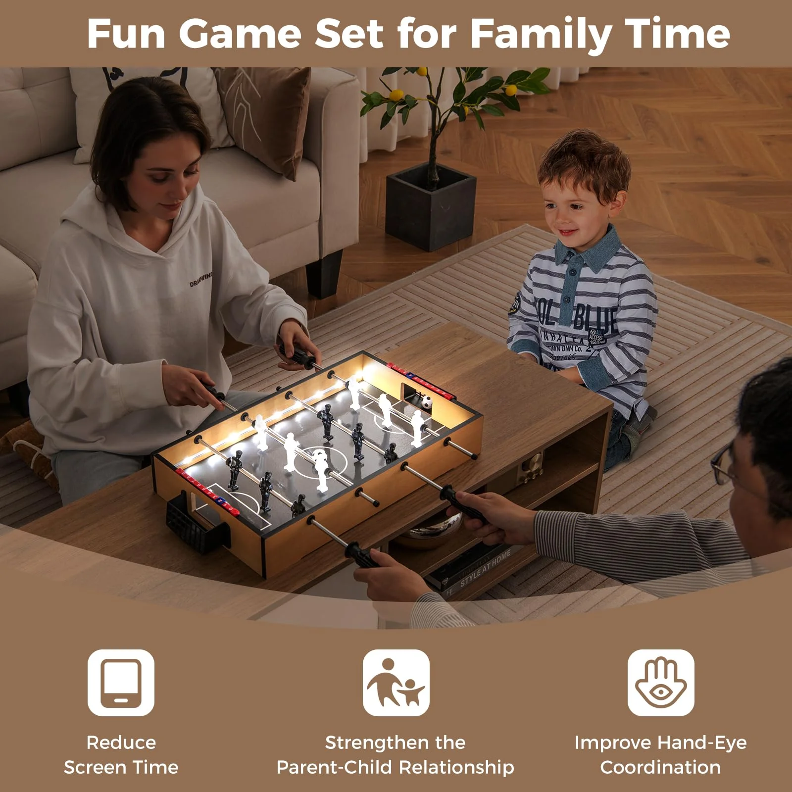 Goplus Foosball Table, 20 Inch Mini Soccer Game Table with LED Lights, 2 Footballs, Non-Slip Handle - Image 7