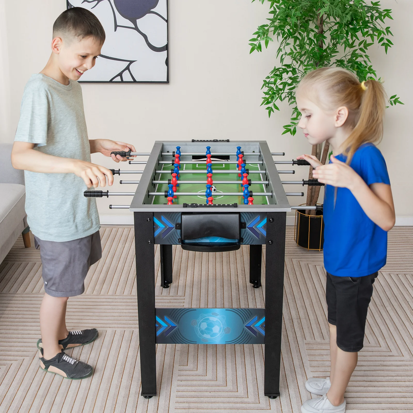Goplus Foosball Table, Freestanding Soccer Table Game with 2 Footballs - Image 10
