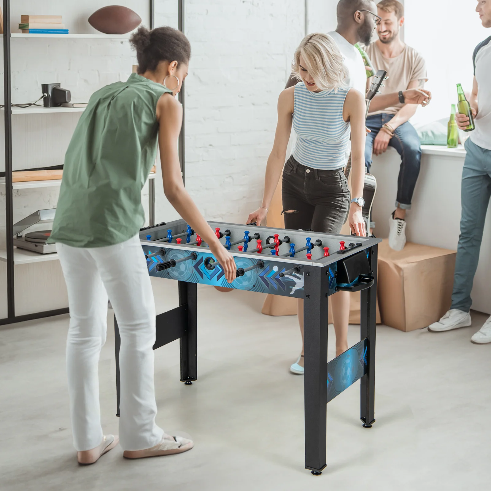 Goplus Foosball Table, Freestanding Soccer Table Game with 2 Footballs - Image 2